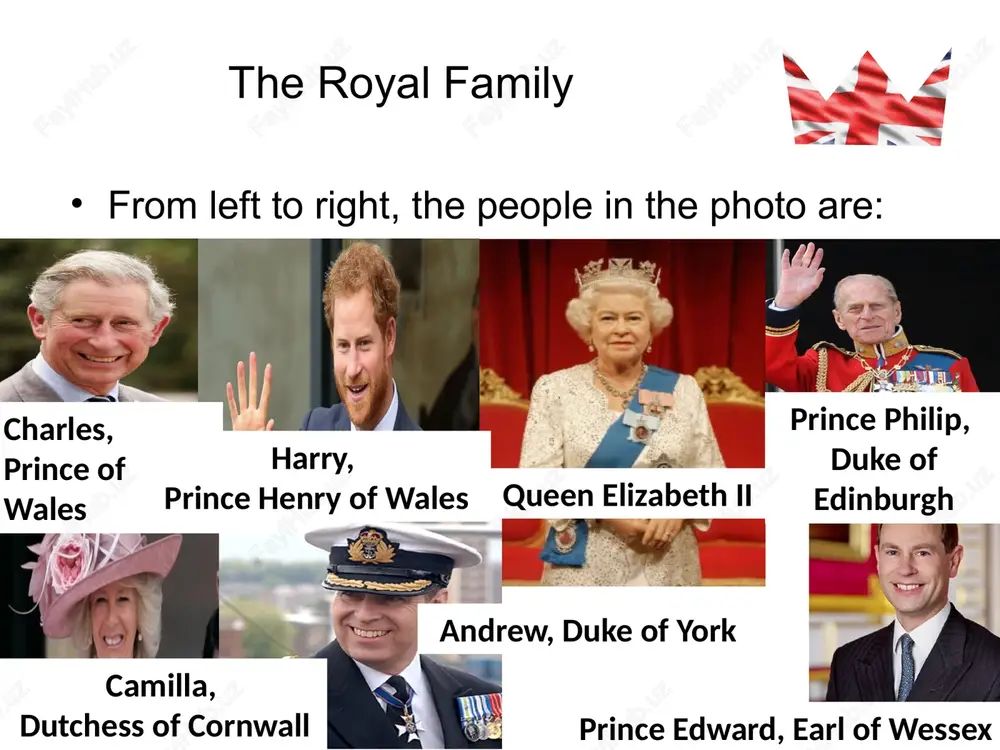 gdom, canada , australia and new zealand. she is also the head of the commonwealth and the queen of 12 countries that have become independent since her accession: jamaica, barbados, the bahamas, grenada, papua new guinea, solomon islands, tuvalu, saint lucia, saint vincent and the grenadines, belize, antigua and barbuda, and saint kitts and nevis. queen elizabeth ii (april 21, 1926) is married to prince philip, duke of edinburgh. they married in 1947 and have 4 children. the oldest child and heir to queen elizabeth ii the second oldest serving prince of wales - if he became monarch today he would be the oldest person to do so (68 years old!) addressed as hrh – his royal highness prince charles, prince of wales (november 14, 1948) prince charles, prince of wales married to camilla (2005), the duchess of cornwall has two children, william, duke of cambridge (1982) and harry (1984) …
