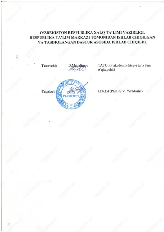 umumlashtiradi, bayon qiladi va xulosa chiqaradi; xx asr boshlaridan bugungi kungacha kechgan tarixiy voqelikni bayon qilishda muhim bo‘lgan tarixiy toponomik atamalar mazmunini tushuntira oladi; tarixiy jarayon va voqealar haqida ma’lumot berishda qo‘shimcha adabiyot va manbalardan foydalana oladi; tarixiy-badiiy asarlar, ommaviy axborot vositalarida berilayotgan ma’lumotlardan foydalanishda va ularga munosabat bildirishda axborot madaniyatiga rioya qiladi. bilimlar o‘z fikrini og‘zaki va yozma tarzda aniq va tushunarli bayon qila olish, davr bilan dialogga kirishish, ilmiy muloqotni tashkil etish; ijtimoiy moslashuvchanlik, o‘zaro muloqotda 4 muomala madaniyatiga amal qilish, jamoaviy hamkorlikda ishlay olish; muloqotda suhbatdosh fikrini hurmat qilgan holda o‘z nuqtai nazarini asoslash, himoya qilish va jamoaviy qarorlar qabul qilish; muloqot jarayonida o’zining his-tuyg’ularini boshqarish, nizoli vaziyatlarda konstruktiv qarorlar qabul qilish shaxs sifatida doimiy ravishda o‘z-o‘zini rivojlantirish, jismoniy, ma’naviy, ruhiy va intellektual kamolotga intilish; o‘z xatti-harakatini adekvat baholash, o’z-o‘zini nazorat qilish, halollik, to‘g‘rilik kabi sifatlarga ega bo‘lish; o’z ustida mustaqil ishlash va ijodiy-izlanishga doir faoliyatni tashkil …