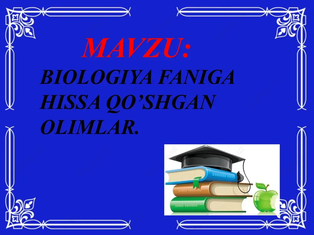 n batist lamark gotfrid treviranus 12 gregor mendel’ e.chermak g.de-friz k.korrens irsiyat qonunlarini dastlab chex olimi gregor mendel tomonidan 1865-yilda e’lon qilingan. uning tadqiqotlari uzoq vaqtgacha to‘g‘ri baholanmay kelindi. 1900- yilda mendel tadqiqotlari uch yirik olim g.de-friz, e.chermak va k.korrenslar tomonidan qayta kashf etildi va tasdiqlandi. shuning uchun 1900- yil biologiyaning yangi sohasi –genetikaga asos solingan yil hisoblanadi. morgan birikkan holda irsiylanish qonunini kashf etdi. morgan va uning shogirdlari bir xromosomada joylashgan genlar ba’zan bir-biridan ajralgan holda irsiylanishlari mumkin ekanligini ham isbotladilar. tomas xant morgan charlz darvin darvin dunyo bo‘ylab uyushtirilgan safardan qaytgach, to‘plangan materiallar ustida angliyaning ko‘zga ko‘ringan tabiatshunos olimlari bilan hamkorlikda shug‘ullana boshladi. shu bilan bir qatorda yangi hayvon zotlari, o‘simlik navlarini yaratish tajribasini o‘rgandi. u dastlab 1842-yili organik olam evolutsiyasi haqida ilmiy asaryozdi va uni 15 yil davomida kengaytirdi, chuqurlashtirdi, ishonchli dalillar bilan boyitdi. 1859-yili «turlarning paydo bo‘lishi» nomi mashhur asarni nashr ettirdi. u «xonakilashtirilgan hayvon, madaniy …