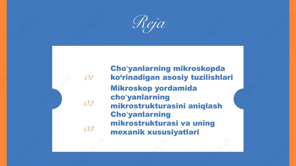 oʻshimcha elementlar, ularning nisbatlari, kristalli tuzilma va mikrostrukturalar. har bir element: mustahkamlik, qattiqlik va korroziyaga qarshilik kabi xususiyatlarni belgilaydi. bu elementlar mexanik xususiyatlar va qoʻllanmalarda muhim ahamiyatga ega. photo by freddie marriage on unsplash choʻyanlarning mikroskopik ko‘rinishi mikroskopik ko‘rinishdagi choʻyanlarning xususiyatlari, ularning strukturaviy elementlari, qattiqlik va korroziyaga chidamliligi. mikrostrukturasida sementit, ferrit va perliti elementlari mexanik xususiyatlarga ta’sir qiladi. turli choʻyan turlarining mikroskopik farqlari, yuqori chig‘irli va qattiqlik choʻyanlari, sementitning ko‘paygan qismlari, ferrit va perliti mikroyapida farqlar, foydalanish sohalari. mikroskopik ko‘rinishning amaliy ahamiyati ishlab chiqarishni optimallashtirish, sifat baholash, mexanik xususiyatlarga moslashtirish va qattiqlik, chidamlilik nazorati uchun monitoring qilish. photo by ahmed on unsplash 1 2 3 mikroskop yordamida choʻyanlarni o‘rganish mikroskoplar cho‘yanlarning mikrostrukturasini o‘rganishda muhim vositadir. optik va elektron mikroskoplar yordamida tuzilish va kamchiliklar aniqlanadi, sifat va mustahkamlik baholanadi. mikroskoplar yordamida ichki tuzilishni o‘rganish, mikroskopik kamchiliklarni va segmentlarni aniqlash mumkin. bu ma'lumotlar materialning sifatini va ishlab chiqarish jarayonini yaxshilash uchun muhimdir. …