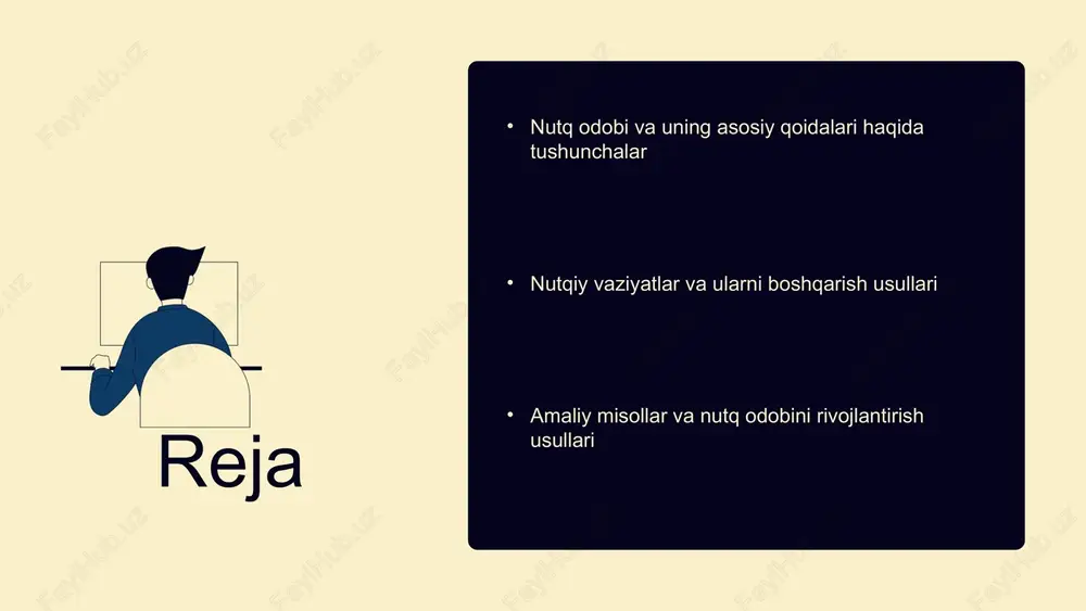 tqiy vaziyatlarni boshqarish usullari nutqiy vaziyatlarni boshqarish uchun asosiy tamoyillarni tushunish muhim. strategiyalar va taktikalar yordamida nutqni samarali boshqarish mumkin. boshqarish ko'nikmalarini rivojlantirish, auditoriya bilan aloqa qilish va vaziyatga moslashish muvaffaqiyatli nutq uchun zarur. bu usullar yordamida nutqiy odob va samarali muloqotni ta'minlash mumkin. photo by getty images on unsplash amaliy misollar orqali nutq odobini rivojlantirish nutq odobining amaliy misollari o'zaro muloqotda nutq odobining muhimligi insonlar o'rtasidagi tushunishni va hamkorlikni oshiradi. misollar: samimiy va hurmat bilan gapirish, tinglovchining fikrini hurmat qilish muvaffaqiyatli nutqiy vaziyatlarni yaratadi. nutq odobini rivojlantirish usullari o'z-o'zini tahlil qilish orqali nutqingizdagi kamchiliklarni aniqlash va ularni bartaraf etish mumkin. faol ishtirok etish, fikrni aniqlik bilan ifodalash va boshqalarga hurmat bilan yondashish nutq odobini rivojlantirish uchun muhimdir. nutq odobini rivojlantirishda amaliy yondashuvlar amaliy yondashuvlar nutq odobini rivojlantirishda muhimdir. o'zaro muloqotda hurmat va samimiyatni mustahkamlash uchun nutqiy odobni qo'llash zarur. nutqni boshqarish va nazorat qilish xatoliklarni kamaytiradi. fikr almashish, bahs-munozaralar …