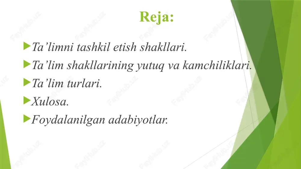 tkichidan kelib chiqqan holda dars jarayoni tashkillashtiriladi. dars jarayoni uchun ajratilgan unumli foydalaniladi. yakkama – yakka dars o’tish jarayonida, o’quvchining qaysi mavzularda oqsayotgani va qaysi sohada muvaffaqiyatga erishayotganini nazoratga erishayotganini bemalol kuzatish mumkin. ammo ushbu ta’lim shaklining ham o’ziga yarasha kamchiliklari mavjud. masalan, o’quvchi individual ta’lim shaklida tez zerikib yoki charchab qolishi , omma oldida o’z nutqini erkin ifoda etolmaydigan, raqobat va musobaqa ruhida tarbiyalanmagan bo’lib qolishi mumkin. barchaga ma’lumki, har bir o’quvchi o’zidan yaxshi o’zlashtiruvchi o’quvchi bor bo’lsagina o’sha o’quvchiga havas qilib yoki undan o’zib ketish maqsadida ham jon-jahdi bilan o’qiydi. sinf-dars ta’lim shakli ham bir qancha ijobiy tomonlarni o’zida qamrab oladi. birinchidan, ushbu ta’lim shakli guruh bo’lib dars o’tishga mo’ljallangan. shunga ko’ra dars jarayoni musobaqa tarzida amalga oshiriladi. yuqorida aytib o’tganimizdek, o’quvchi o’zidan yaxshi o’zlashtirayotgan o’quvchidan o’zib ketish maqsadida ham o’qiydi. raqobat bor yerda rivojlanish bo’ladi. bundan tashqari, dars jarayoni ham qiziqarli bo’ladi. o’quvchilar jamoa oldida fikrini ifodalashga …
