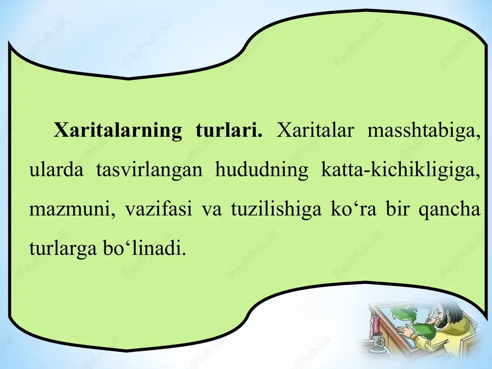 lgan. u o‘zi tuzgan xaritalar to‘plamini (1595- yil) livanning afsonaviy qiroli atlas nomi bilan ataydi. birinchi xaritalar to‘plami ii asrda klavdiy ptolemey tomonidan tuzilgan. hozirgi zamon atlaslarining asosiy xususiyatlari undagi xaritalarning bir butunligi, bir-biriga muvofiqligi va bir-birini to‘ldirishidir. atlaslar ham xaritalarga o‘xshab juda xilma-xil bo‘ladi. ular qamrab olgan maydoniga ko‘ra sayyoralar, dunyo, materiklar, tabiiy geografik o‘lkalar, davlatlar, viloyatlar atlaslariga; mazmuniga ko‘ra umumiy geografik va mavzuli atlaslarga bo‘linadi; vazifasiga ko‘ra ilmiy, ommabop (o‘lkashunoslik), o‘quv atlaslari, sayohat va yo‘l atlaslariga bo‘linadi. ilmiy atlaslar ma’lum bir joy haqida to‘la, ilmiy asoslangan ma’lumot beruvchi atlaslardir. bunday atlaslarda shu joyning tabiiy sharoiti, xo‘jaligi, aholisi va madaniyati ko‘rsatiladi. ommabop (o‘lkashunoslik) atlaslar keng o‘quvchilar ommasiga mo‘ljallangan bo‘lib, ular foydalanishga qulay va oson qilib tuziladi. ularda rasmlar, chizmalar, ma’lum bir hudud to‘g‘risidagi ma’lumotlar, tarixiy yodgorliklar ko‘rsatiladi. o‘quv atlaslari maktablar va oliy o‘quv yurtlarida foydalanish uchun mo‘ljallanadi. hozirgi paytda xarita va atlaslar xalq xo‘jaligining turli sohalarida, tadqiqot ishlarida keng …