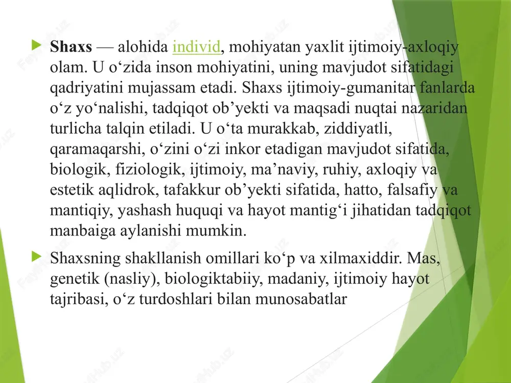 amalga oshiriladi. oʻzbekiston mustaqillikka erishgach, yangi jamiyatga oʻtishning evolyusion rivojlanish yoʻlini tanladi. bu yoʻl jamiyat aʼzolarining manfaatlariga zid kelmaydigan, muayyan vaqtni talab qiladigan va pirovardida samarali buladigan yoʻldir. faoliyat — kishilarning tashqi olamga faol munosabati shakli, insonning oʻzini oʻzi maqsadga muvofiq tarzda oʻzgartirish usuli, inson borligʻining muhim xususiyatlaridan biri. faqat f. zamiridagina inson mohiyati namoyon boʻlishi, jamiyatning, har qanday ijtimoiy tuzilmaning mavjudligi taʼminlanishi mumkin. inson va jamiyat ehtiyojlaridan kelib chiqqan holda, f. shakllari, asosan, quyidagicha turkumlashtiriladi: moddiy f. (insonning oʻz xavfsizligi taʼminlanishi, oziqovqat, kiyimkechakka boʻlgan dastlabki ehtiyojlarining qondirilishi va mehnat qurollari orqali tashqi tabiatning oʻzgartirilishi); ijtimoiysiyosiy (ijtimoiy munosabatlarga, ijtimoiy hayotga taʼsir koʻrsatish); maʼnaviy (ilmfan, sanʼat, din, badiiy ijod va boshqa sohlar. jamiyat – kishilar uyushmasining maxsus shakli, kishilar oʼrtasida amal qiladigan juda koʼplab munosabatlar yigʼindisi; tabiatning bir qismi; ijtimoiy borliq. jamiyat gʼoyat murakkab va koʼpqirrali hodisa boʼlib, muttasil ravishda oʼzgarish va rivojlanish xususiyatiga egadir. juda qadim zamonlardanoq insoniyatning ulugʼ mutafakkirlari …