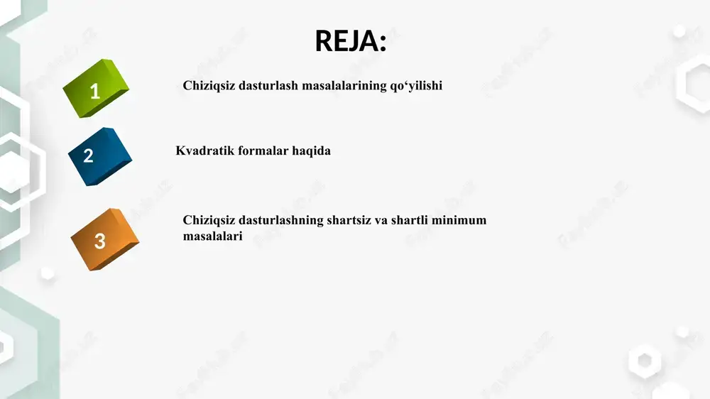 arajada cheklamaydi. haqiqatdan ham iste'molchi tanlovini berilgan ne'mat bilan boshqa qolgan barcha ne'matlar o'rtasida qarasak ham bo'ladi. ikkita ne'mat uchun naflik funktsiyasi quyidagi ko'rinishga ega (rasm). ikki o'zgaruvchili naflik funktsiyasi grafigi. 8 befarqlik egri chizig'i - bu iste'molchi uchun bir xil naf beruvchi ne'matlar kombinatsiyasini ifodalaydi. x2 50 a b 30 0 x1 10 20 iste'mol savatchasi oziq-ovqat birligi kiyim-kechak birligi a 20 30 b 10 50 c 40 20 d 30 40 e 10 20 g 10 40 yaxshi, hatto eng yaxshi narsaga ham har kuni duch kelinsa, tez jonga tegadi. g. lessing 8 9 befarqlik egri chiziqlar majmuasi befarqlik egri chiziqlari kartasini beradi. x2 u2 u3 u1 x1 0 mavjud huzur-halovatdan shunday foydalanginki, kelgusida bo'ladigan huzur-halovatga zarari tegmasin. seneka 10 ne'matlarning bir-birini o'rnini bosishi. ne'matlarning bir-birini o'rnini bosish zonasi deb - bir ne'mat bilan ikkinchi ne'matni samarali almashtirish mumkin bo'lgan oraliqga aytiladi (rasm). almashtirish zonasi. 11 chekli almashtirish …