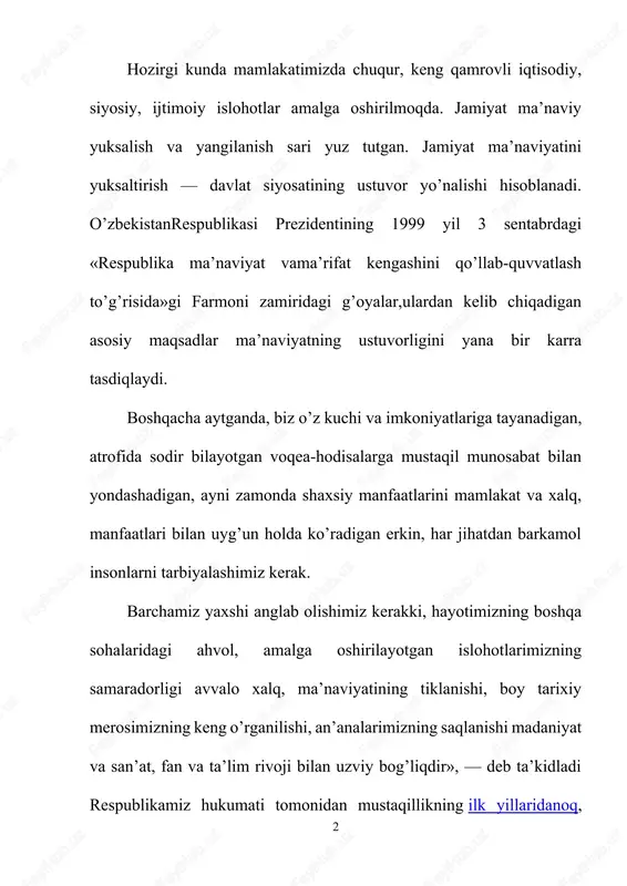 oilani muqaddas bilib, uni «vatan ichra vatandir» deya ulug’lab kelgan. unda ulg’aygan har bir farzand avvalo o’z oilasi aksini, ular birlashib esa mamlakat qiyofasini butun dunyoga tanitadi. o’zbekistonda ro’y berayotgan bunday o’zgarishlar "oila, mahalla, o’quv bilim yurti hamkorligi" yo’nalishidagi shaxs tarbiyasida oila, ota-ona, mahalla,o’quv bilim yurtining asosiy vazifalarini mazmunan yangilab hayotga tatbiq etishni taqozo qiladi. ayniqsa, sinf rahbari bilan oila o’rtasidagi bu xildagi o’zaro xabarlashuvlar o’quvchini to’la o’rganishga, ta’lim va tarbiyada shu o’quvchi uchun eng maqbul tarbiya va ta’sir vositasini topishga yordam beradi. sinf rahbari o’z kuzatishlari, oiladan olgan axborotlari natijasini kundalikka yozib borsa, undagi to’plangan ma’lumotlarni vaqti-vaqtida o’rganish bilan shularga asoslanib tegishli xulosalar chiqarsa, bola xulqini va fazilatlarini yaxshilash yo’llari, keying rejalarni belgilasa, erishilgan darajani hisobga olib yangi pedagogik talablar qo’yib bo’lsa, tarbiya albatta samarali natija beradi. bola shaxsi rivojlanishining o’ziga xos xususiyatlari. rivojlanish kishidagi jismoniy, ruhiy va ijtimoiy jarayon bo’lib, u barcha tug’ma va egallangan miqdor va sifat …