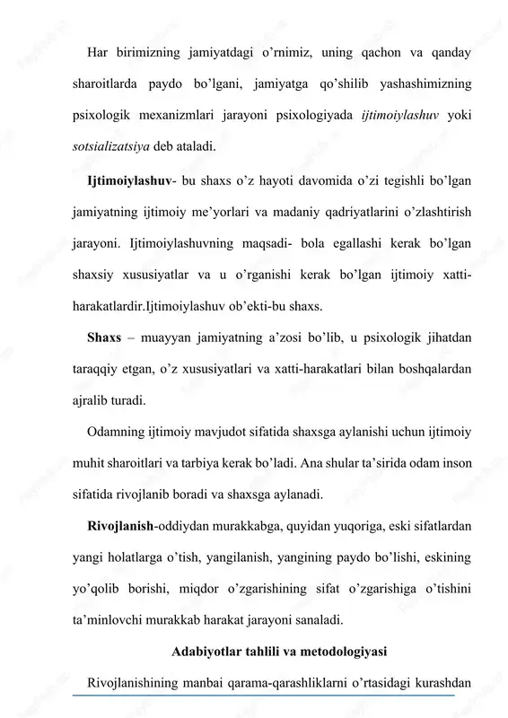 niqsa bolalik davrida intinsiv ravishda amalga oshiriladi. aynan o’sha paytda shaxsning ma’naviy rivojlanishining poydevori yaratiladi, bu ta’lim sifatining ahamiyatini oshiradi, jamiyat mas’uliyatini oshiradi, bu ta’lim jarayoni uchun ma’lum koordinatalar tizimini belgilaydi, bu umuminsoniy va ma’naviy qadriyatlarga asoslangan dunyoqarashni shakllantirishni o’z ichiga oladi; ijodiy fikrlashni rivojlantirish; yangi narsalarga intilish va nostandart vaziyatlarda hayotiy muammolarni maqbul yechimini topish qobiliyati, yuqori ijtimoiy faollikni, fidoiylikni, jamoada ishlash qobiliyatini rivojlantirish; doimiy o’z-o’zini tarbiyalash va kasbiy fazilatlarni shakllantirish zarurati; mustaqil ravishda qaror qabul qilish qobiliyati rivojlanadi. shunday qilib, inson butun umri davomida o’zgarib boradi. u ham ijtimoiy, ham psixik jihatdan kamolga yetadi, bunda bolaga berilayotgan tarbiya maqsadga muvofiq bo’lsa, u jamiyat a’zosi sifatida kamol topib, murakkab ijtimoiy munosabatlar tizimida o’ziga munosib o’rin egallaydi. shaxsning ma’naviy sifatlariga ega bo’lishi, unda ma’naviy bilimlarnin egallashga nisbatan ehtiyoj va qiziqishning paydo bo’lishida oila asosiy rolni bajaradi. oilada qaror topgan sog’lom ma’naviy-ruhiy muhit farzandlarning yetuk, barkamol bo’lib voyaga yetishishlari uchun beqiyos …
