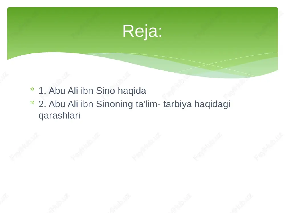 di. ibn sinoning falsafasi aristotelning falsafasi bilan juda yaqin bo‘lsa-da, u o‘zining mustaqil fikrlarini ham ishlab chiqqan. ibn sinoning falsafiy qarashlarida, aql va tafakkur asosiy ahamiyatga ega. - "kitob al-najat" (najot kitobi): bu asar ibn sinoning falsafiy qarashlarini yanada kengroq yoritadi. unda hayot, ruh va ongning mohiyati, hamda axloqiy masalalar muhokama qilinadi. ibn sino axloq va ilmni bir-biri bilan uzviy bog‘laydi. ibn sino tibbiyotda ko‘plab yangi yondashuvlar va metodlarni ishlab chiqqan. uning asosiy g‘oyalari quyidagilardan iborat: - tibbiyotda ilmiy yondashuv va tajriba asosida kasalliklarni davolash zarurligini ta'kidlagan. uning davolash usullari va farmakologiya bo‘yicha ko‘plab tavsiyalar o‘z davrida juda samarali bo‘lgan. ibn sinoning tibbiyotdagi muvaffaqiyatlari, asosan, anatomiya va fiziologiya sohalarida chuqur bilimlarga ega bo‘lishi bilan bog‘liq. ibn sino psixologiyaning dastlabki asoschilaridan biri bo‘lgan. uning psixologiya haqidagi fikrlari ayniqsa aqlning, ruhning va hissiyotlarning o‘zaro munosabatiga qaratilgan. u, masalan, aqlning insonning o‘zgaruvchan hissiyotlaridan farq qilishini ta'kidlagan ibn sino (avicenna) o'zining ta'lim-tarbiyaga oid qarashlari …
