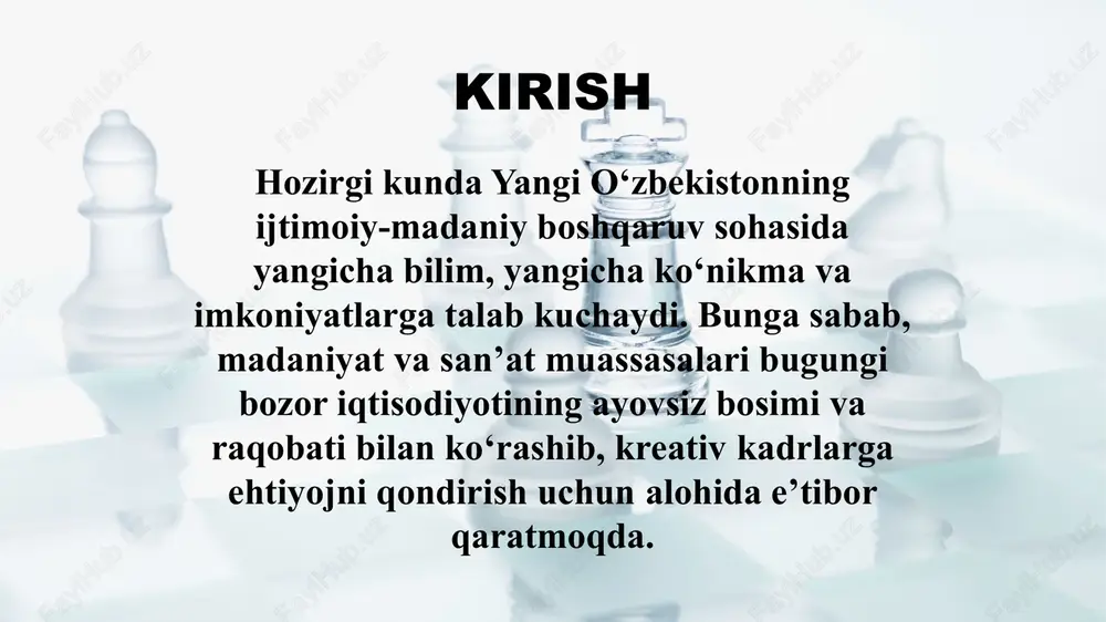 zaro bog‘liq va o‘zaro ta’sir etuvchidir. shu bilan birga ular orasida boshqaruv xodimlari madaniyati yetakchi ahamiyatga ega. menejer boshqaruv jarayoni madaniyatining yuqori darajasiga erishishi va o‘z mehnatini tashkil etishni takomillashtirib borishi kerak. ijtimoiy-madaniy faoliyat menejerining kasbiy tayinlanishi quyidagi funktsional va rasmiy faoliyatni amalga oshirishdan iborat: madaniyat bo‘limlari va qo‘mitalari mudiri, barcha darajadagi menejer-ma'murlar, klub muassasalari, madaniyat va istirohat bog‘lari, kinoteatrlar menejeri, dam olish markazlari, xalq ijodiyoti, turizm va yoshlar markazlari, ijtimoiy reabilitatsiya markazlari, jismoniy tarbiya va sport markazlari, tungi klublar, kazinolar, davlat, tijorat, xususiy va boshqa ijtimoiy- madaniy turdagi muassasalar. menejerning boshqaruvi nafaqat ijtimoiy-madaniy faoliyat menejerlari, balki badiiy menejerlar, ko‘rgazmalar va taqdimotlar menejerlari kabi boshqaruv mutaxassislarini tayyorlash kerak. biz yangi mutaxassisliklar haqida emas, balki allaqachon bitiruvchi xodimlarning ushbu faoliyat turlari bo‘yicha chuqur ixtisoslashuvi haqida gapirayotganimizni ta'kidlaymiz. san’atda menejmentni “madaniy ehtiyoj” atamasi bilan bogʻlashadi. insonning har qanday ijodiy faoliyatining ijobiy motivatsiyasi, ya’ni biror narsaning yetishmovchiligini bartaraf etishga qaratilgan zaruriyat his tuygʻusining …