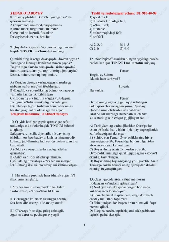 ona tili testlar - Page 2