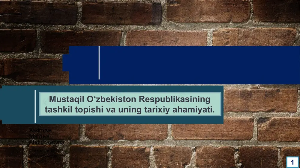 l oʻzbekistonning shakllanishiga olib kelgan omillar o'zbekiston kommunistik partiyasi ichidagi milliy ongli kadrlarning siyosiy kuchlari va ularning mustaqillik tarafdori bo'lgan harakatlari, mustaqillik jarayoniga sezilarli hissa qo'shdi. mustaqillikka olib kelgan muhim omillardan biri, 1980-yillar oxiridagi gorbachyovning "perestroyka" va "glasnost" siyosati edi, bu esa milliy uyg'onish va mustaqillik harakatlarini kuchaytirdi. 1991-yil 31-avgustdagi mustaqillik deklaratsiyasi start deklaratsiya matnida o'zbekistonning xalqaro huquq sub'ekti sifatida tan olinishi, o'zining davlat ramzlari, konstitutsiyasi va boshqa muhim davlat organlarini yaratish haqida bayon qilingan. mustaqillik deklaratsiyasi qabul qilinganidan so'ng, o'zbekiston bmtga a'zo bo'lib, dunyo hamjamiyatiga qo'shildi va 190 dan ortiq davlat bilan diplomatik munosabatlar o'rnatdi. kelajakdagi istiqbollar va rivojlanish yoʻllari davlat-xususiy sherikchilik modelini qoʻllash orqali infratuzilmani modernizatsiya qilish, 10 yil ichida 10000 km dan ortiq yangi yoʻl qurilishi rejalashtirilgan. raqamli iqtisodiyotni rivojlantirish boʻyicha milliy strategiya, 2025-yilga qadar internet foydalanuvchilar sonini 25 millionga yetkazish maqsadini oʻz ichiga oladi. davlat ramzlari va milliy madaniyatning tiklanishi 1991-yilda oʻzbekiston respublikasining davlat bayroғi, gerbi …