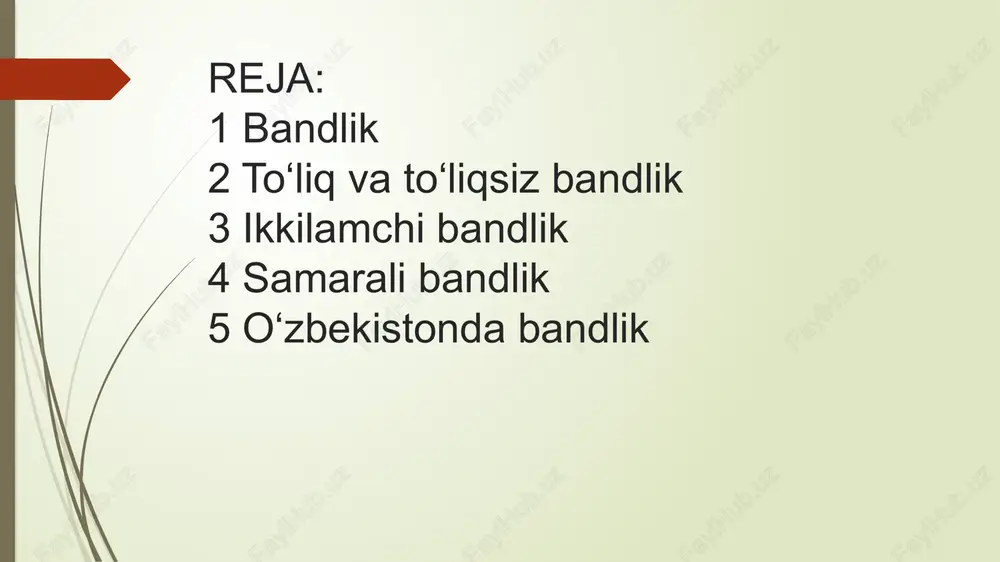 adi va xodimlarning oʻz tashabbuslari bilan turli isteʼmol tovarlari tayyorlash va xizmatlar koʻrsatish boʻyicha yakka mehnat faoliyati bilan bogʻliq samarali bandlik toʻliq va samarali bandlik tushunchalarini ham bir-biridan farqlamoq kerak. toʻliq bandlik ishga muhtoj boʻlganlar va ishlashni xohlaganlarning barchasi ish bilan taʼminlangan holatni bildirib, ish kuchiga boʻlgan talab bilan ish kuchi taklifi oʻrtasida muvozanat mavjudligini ifoda etadi. samarali bandlikni esa ikki nuqtai nazardan: iqtisodiy nuqtai nazardan — inson resursidan eng oqilona foydalanish, ijtimoiy nuqtai nazardan — mehnatning inson manfaatlariga eng muvofiq kelishi jihatlaridan tavsiflash mumkin. toʻliq bandlik bandlikni miqdor jihatdan, samarali bandlik esa sifat jihatdan tavsiflaydi. mehnat bozorida talab va taklif oʻrtasidagi muvozanatning boʻlmasligi hamisha toʻliq va samarali bandlikka sharoit qoldirmaydi. agar taklif talabdan ortib ketsa, albatta ishsizlik paydo boʻladi, talab taklifdan va real ehtiyojlardan ortib ketgan sharoitlarda esa yashirin ishsizlik kelib chiqadi. bandlik va ishsizlikni, ularni kerakli darajada saqlab turish maqsadlarida tartibga solishning asosiy mexanizmi bandlik xizmati ishini tashkil …