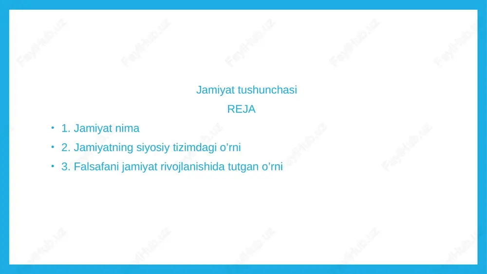 lar jamiyatdagi kishilarning faoliyati hamda daromadiga qarab turli kasbiy va ijtimoii guruhlarga ajralishining negizidir. jamiyat hayoti iqtisodiy, ijtimoiy, siyosiy, madaniy-maʼnaviy sohalarga ajraladi. iqtisodiy soha moddiy boyliklarni ishlab chiqarish, taqsimlash, ayirboshlash va isteʼmol qilishni oʻz ichiga oladi. unda mamlakatning xoʻjalik hayoti tashkil etiladi, uning turli tarmoqlarining oʻzaro bogʻlikligi hamda xalqaro iqtisodiy hamkorlik amalga oshiriladi bu jamiyat taraqqiyoti uchun eng asosiy sohadir. ijtimoiy soha jamiyat dagi ijtimoiy guruhlar, tabaqalar, toifalar hamda milliy birliklar, ularning ijtimoiy hayoti va faoliyatini uygʻunlashtiradi (qarang ijtimoiy guruhlar) siyosiy soha turli ijtimoiy toifa va guruhlar, milliy birliklar, siyosiy partiyalar va harakatlar, jamoat tashkilotlarning oʻz siyosiy faoliyatini amalga oshiruvchi makondir. ularning faoliyati jamiyatdagi oʻrnatilgan siyosiy munosabatlar asosida oʻz siyosiy manfaatlarini amalga oshirishga qaratiladi (qarang jamiyatning siyosiy tizimi). maʼnaviy sohada kishilar turli maʼnaviy qadriyatlarni yaratadi, tarqatadi va jamiyatning turli qatlamlari tomonidan oʻzlashtiriladi. bu soxaga adabiyot, sanʼat, musiqa asarlari bilan bir qatorda kishilarning bilim saviyasi, fan, axloqiy meʼyor va umuman olganda, …