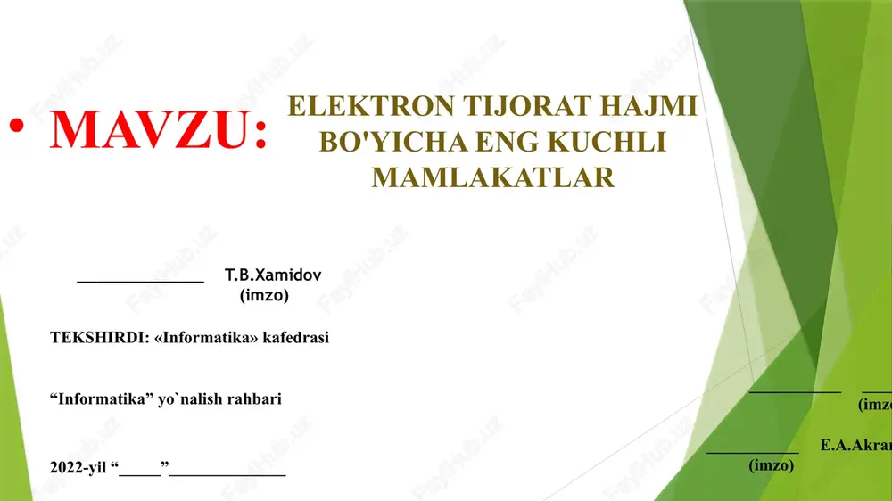 o‘sish sur’ati – 6,7 barobar) tashkil etdi, bu respublika umumiy savdo hajmining 0,11 foizini (2018 yilda – 0,02 foiz) tashkil etdi. shu bilan birga, respublika hududlarida elektron tijoratni rivojlantirish tendentsiyasi kuzatilmoqda. demak, statistik ma’lumotlarga ko‘ra, agar 2018-yilda elektron tijorat faqat andijon, xorazm viloyatlari va toshkent shahrida amalga oshirilgan bo‘lsa, 2019-yil yakuniga ko‘ra ularga yana 9 ta viloyat qo‘shilgan. elektron tijorat xarid qilish tajribasini qanday o'zgartirmoqda mijozlarning kengroq tanlov, qulay foydalanish va tezroq yetkazib berishga bo'lgan talabini qondirish uchun kompaniyalar mijozlarga bir martalik, ko'p kanalli xarid qilish tajribasini yaratish uchun g'isht va ohak va elektron tijorat takliflarini birlashtirmoqdalar: onlayn yoki g'isht do'konida xarid qilishdan oldin mahsulot va xizmatlarni o'rganish va ko'rish; do'konda interaktiv kiosklar, shaxsiy konsyerj xizmatlari orqali tovarlarga buyurtma berish va onlayn yoki g'isht do'konida xarid qilishdan oldin boshqa takliflarni qabul qilish; istalgan qurilmadan — kompyuter, smartfon, aqlli soat, raqamli yordamchi va h.k.lardan istalgan vaqtda va xohlagan joyda xarid qilish …