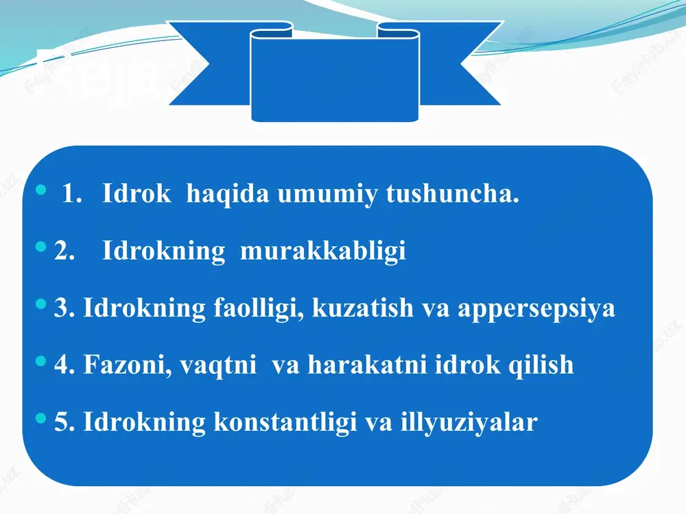 ni oq, ko`mirni qora narsa sifatida idrok qilaveramiz. qizil chiroq ostida kitob saxifasi qizil bo`lib ko`rinsa ham uni oq deb, samolyotdan qaraganda erdagi odamlar va narsalar kichkina bo`lib ko`rinsa ham ularni odatdagiday kattalikda deb idrok qilaveramiz. kitob qanday ko`rinsa ham uni to`rtburchak deb, stakandagi qoshiq siniq ko`rinsa ham uni butun deb idrok qilamiz. narsalarning shakli, katta kichikligi, rangini doimo bir xilda idrok qilish amaliy jihatdan nihoyatda katta ahamiyatga egadir. idrokning konstantliligina tevarak atrofdagi narsalarni aslida qanday bo`lsa shundayligicha ob'ektiv ravishda bilishga imkon beradi. pertsevtiv sistemaning faol ta'sir ko`rsatishi idrok konstantliligining haqiqiy manbaidir. bir narsaning bir necha ko`rinishda bo`lishi uning invarianliligi deb, ya'ni obraz invarianliligi, xilma xilligi deb aytiladi. idrok yaxlitligi va konstantligi kishining o`tmish tajribasiga bog`liq bo`lib, bu xususiyat appertseptsiya deyiladi. demak, idrok faqat narsa emas, idrok etayotgan sub'ektning o`ziga ham bog`liqdir. idrokda hamisha idrok etuvchi kishi shaxsining xislatlari, uning idrok etilayotgan narsalarga munosabati, kishining ehtiyojlari, qiziqishlari, intilishlari, istaklari va …