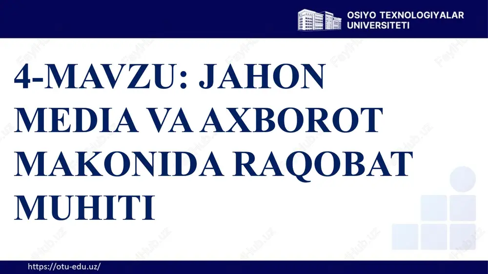 pornografik axborotlar, turli xil yolg’on ma’lumotlar, mish-mishlarni tarqatiloyotgani insonni ogohlikka chorlaydi. shu bilan birgalikdagi, insoniyat hayotiga qarshi qaratilgan noan’anaviy tahdidlar: xalqaro terrorizm, diniy ekstrimizm va fundamentalizm, noqonuniy qurol savdosi kundan-kunga milliy, mintaqaviy hamda xalqaro xavfsizlikka xavf solmoqda. 4.1.bosma va ommaviy axborot vositalari. 7 globallashuvning avj olib ketishi, "ommaviy madaniyat"ning keng yoyilishi har bir millatga xos bo’lgan milliy an’analarning, urf-odatlarning, millat o’zligining, millat madaniyatining yo’qolib ketishi xavfini yuzaga keltirmoqda. millat o’zligining tanazzulga yuz tutushi millatning yo’qolishidir. 4.2.aholining axborotga bo’lgan extiyoji. bugungi kunda insonlarning internetdan, ommaviy axborot vositalaridan noto’g’ri foydalanishi, har xil zararli axborotlarni qabul qilishi o’zlari bilmagan holatda diniy ekstremizm, terrorizm, fundamentalizm, fanatizm kayfiyatidagi turli oqimlarga kirib qolishiga , "ommaviy madaniyat" ta’siri natijasida yoshlarimiz turli ajnabiy kiyimlarni kiyishga, "o’z imidj"larini yaratishga, qizlarimizda o’zbek ayoliga xos bo’lmagan odatlarning avj olishiga va shu kabi axloqqa zid qoidalarni o’zlariga tegishli deb hisoblashiga, hali ongi-tafakkuri shakllanmagan bolalarning pornografiyaga ishqiboz bo’lib qolishiga olib kelmoqda. 4.2.aholining axborotga …
