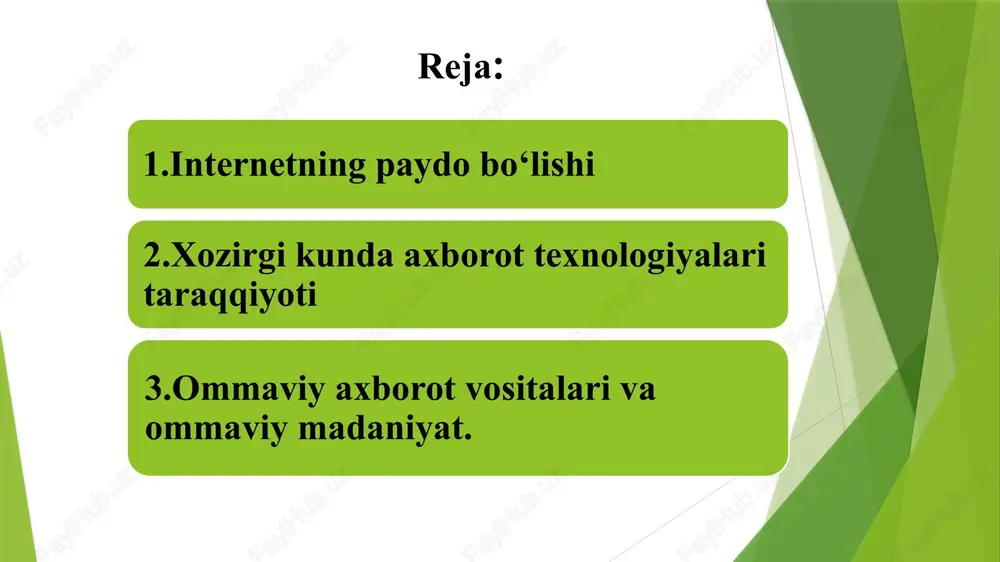 mumkin. birinchi turdagi texnologiyalar mehnatni, moddiy resurslarni, vaqtni tejaydi. ratsionallashtiruvchi axborot texnologiyalariga chiptalar buyurtma qilish, mexmonxona xisob-kitoblari tizimlari misol bo‘ladi. axborot texnologiyasining rivojlanish tarixi axborot texnologiyasining vujudga kelishi va rivojlanishini belgilovchi ichki va tashqi omillar mavjud bo’lib, ular quyidagilar: ichki omillar. tashqi omlilar. ichki omillar- bu axborotni poydo bo’lish turlari, xosalari, axborot lar bilan turli amallarni bajarish, uni jamlash uzatish, saqlash va h.k. tashqi omillar – bu axborot texnologiyasining texnika – uskunaviy vositalari orqali axborot bilan turli vazifalarni amalga oshirishni bildiradi. axborot texnologiyalari jamiyat axborot resurslaridan oqilona foydalanishning eng muhim omillaridan biri bo’lib, hozirgi vaqtga qadar bir necha bosqichlarni bosib o’tdi. 1 – bosqich. xix asrning 2 – yarmigacha davom yetgan. bu bosqichda «qo’llik» axborot texnologiyalari taraqqiy yetgan. uning vositasi pero,siyoxdon, kitob. kommunikatsiya ya’ni aloqa odamdan – odamga yoki pochta orqali xat vositasida amalga oshirilgan. 2 - bosqich. xix asirning oxiri, unda «mexanik» texnologiya rivoj topgan. uning asosiy vositasi yozuv …