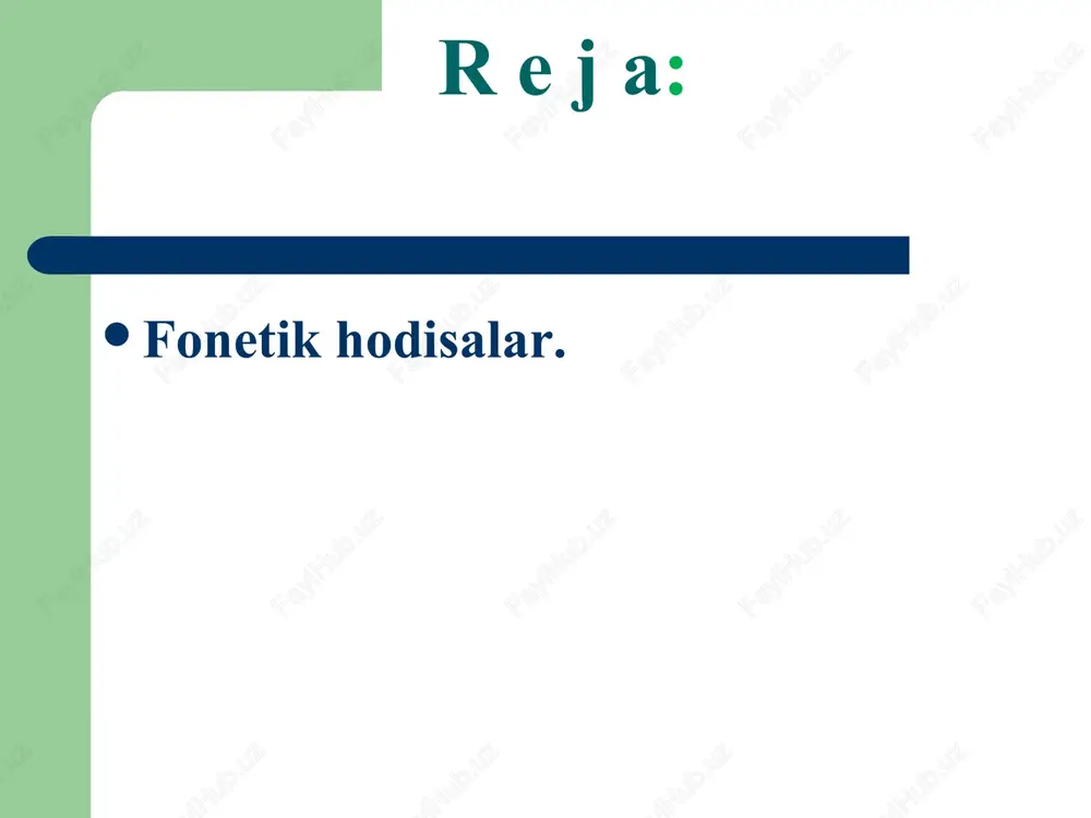 mas, undosh bilan undoshning) o‘zaro moslashuvidir. demak, bir tovushning boshqa bir tovush ta‘sirida unga o‘xshab ketishi yoki bir xillik kasb etishi. a) progressiv assimilyatsiya - oldingi tovush ta‘sirida keyingi tovush o‘zgarishi: ketdi>ketti (td>tt), ekgan>ekkan (kg>kk), qishloqga>qishloqqa (qg>qq), o‘tdi >o‘tti (td>tt) kabi; b) regressiv assimilyatsiya. — keyingi tovush ta'sirida oldingi tovush o‘zgarishi: tuzsiz>tussiz (zs>ss), birta>bitta (rt>tt), so‘zsiz > so‘ssiz (zs>ss) kabi; v) to‘liq assimilyatsiya. bunda kuchli va kuchsiz pozitsiyadagi tovushlar bir-biriga aynan moslashadi (ular o‘rtasida neytrallashuv sodir bo`ladi): nonvoy>novvoy (nv>vv), terakga>terakka (kg>kk) kabi; g) to‘liqsiz assimilyatsiya. bunda kuchli va kuchsiz pozitsiyadagi tovushlar bir-biriga qisman moslashadi: tanbur>tambur (nb>mb), shanba>shamba (nb>mb) kabi. bu so‘zlarda “n” (til-tish undoshi) lab-lab “b”ga faqat artikulya-tsiya o‘rni jihatdan moslashgan (lab-lab “m”ga o‘tgan), lekin boshqa belgilari moslashmagan. qiyos qiling: “m”-sonor, “b”- shovqinli; “m”- yumuq fokusli burun tovushi (nazal tovushi), “b”- sof portlovchi kabi; d) kontakt assimilyatsiya (bevosits)– ketma-ket joylashgan tovushlarning o‘zaro moslashuvi, ya’ni yonma-yon undoshlar o‘xshashi: qo‘lni-qo‘lli; e) distant …