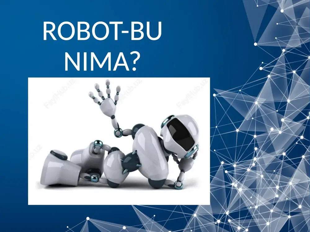 egralli) robot 3 robotlar, asosan, 3 turga boʻlinadi: qatʼiy dastur asosida ishlaydigan robot, odam (operator) boshqaradigan robot va sunʼiy intellektli (integralli) robot. ish bajarish turiga qarab, robot manipulyatorlar, axborot uzatuvchi robot, odimlovchi robot va boshqalarga boʻlinadi. robotlarning tashqi koʻrinishi ham, xatti harakatlari ham odamni eslatadi, yaʼni ular antropomorf (odamsimon) mashinalar hisoblanadi va boshqa mashinalardan shu xususiyati bilan farq qiladi. 3 robototexnika nima? robototexnika nima? robototexnika - bu robotlarni qurish, ulardan foydalanish, shuningdek ularni boshqarish, sezish va ma'lumotlarni qayta ishlash bilan shug'ullanadigan mexanika, elektrotexnika va elektron muhandislik va informatika fanining birlashtirilgan sohasi. robototexnikani oʻrganish davomida yuqoridagi yoʻnalishlar kompleks tarzda oʻrganiladi. robototexnikani oʻrganish qiziqarliligiga asosiy sabablardan biri u toʻliq amaliy sohaligida. yozgan dasturi orqali qurilmalarni boshqarish, oʻz robotini ishlatish hech bir kishini qiziqtirmay qolmaydi. robototexnika hozirgi kunda tez rivojlanayotgan stem ( science - fan, texnology - texnologiya, engineering - muhandislik, mathematics - matematika ) ta'lim tizimiga eng toʻgʻri keluvchi sohadir, chunki robototexnikani …