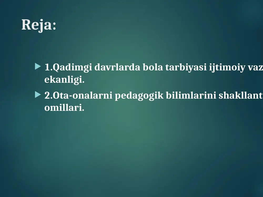 g yakunida bebbo innovasion mobil ilova ishga tushiriladi. o‘zbekistonda bu turdagi birinchi raqamli vosita ota-onalarga bolalarning o‘sishi, rivojlanishi va farovonligini qo‘llab-quvvatlash borasida o‘z vaqtidagi va sifatli tavsiyalarni taqdim etadi. hali ham davom etayotgan covid-19 pandemiyasi cheklovlari sababli ijtimoiy xizmat ko‘rsatuvchilar bilan bevosita muloqotning iloji bo‘lmagan yoki murakkablashgan davrda bu ayniqsa muhimdir. ota-ona quyidagi huquqlarga ega: o’z bolalari uchun talim-tarbiyani, davlat maktabgacha talim uchun talim berish tilini belgilash; davlat talim-tarbiya uchun bolalar uchun zarur shart-sharoit yaratilishini hamda unga nisbatan hurmat bilan munosabatda bulishini talab qilish; bolalarni maktabgacha talim olishdan olib tashlash huquqqa ega. ota-onalar qonun hujjatlariga va urinishlariga ega boshqa huquqlarga xam bo’lishlari mumkin. belgilangan normativlarga muvofiq bolaning davlat maktabgacha taʼlim muassasasida boʼlgan davri uchun badal toʼlovini oʼz vaqtida toʼlash; bolalarning toʼlaqonli ovqatlanishini, ularda shaxsiy gigiena koʼnikmalari shakllantirilishini qatʼiy kuzatib borish, bolani davlat maktabgacha taʼlim muassasasiga ozoda kiyingan holda olib kelish. ota-onalar qonun hujjatlariga va shartnomaga muvofiq boshqa majburiyatlar ham olishlari …