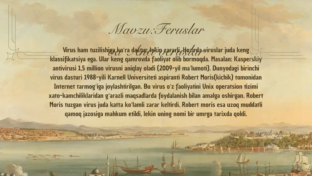 ernet orqali suzib yuradigan, kompyuter programmalarini yoʻq qilib, ishlamay qolishiga sabab boʻladigan programma. hozirgi kunda bu viruslarga qarshi antiviruslar ishlab chiqilgan. kompyuter verusi kompyuter virusi — internet orqali suzib yuradigan, kompyuter dasturi. kompyuter verusi kompyuter virusi — internet orqali suzib yuradigan, kompyuter programmalarini yoʻq qilib, ishlamay qolishiga sabab boʻladigan programma. hozirgi kunda bu viruslarga qarshi antiviruslar ishlab chiqilgan veruslar project 03 arowwai industries 2023 client: lorem ipsum dolor sit amet, consectetur adipiscing elit. donec in mi commodo, porta ipsum nec, finibus massa. aliquam nec mattis nisl. integer elit diam, varius vitae dapibus ac, maximus a sem. project: personal project memories, 2020 old store, 2021 old city, 2023 client testimonials lars peeters “lorem ipsum dolor sit amet, consectetur adipiscing elit. donec in mi commodo, porta ipsum nec, finibus massa. aliquam nec mattis nisl. integer elit diam, varius vitae dapibus ac, maximus a sem.” benjamin shah “lorem ipsum dolor sit amet, consectetur …