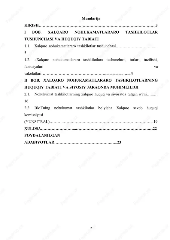 orlar, hatto oddiy fuqarolar uchun ham ahamiyatli bo‘lib bormoqda. xalqaro huquq normalari asta-sekin milliy huquqiy tizimning bir qismiga aylanib bormoqda. uning asoslarini bilish jismoniy va yuridik shaxslarning o‘z huquqlarini mamlakat ichida himoya qilishlari uchun ham zarurdir. kurs ishining dolzarbligi. xalqaro nohukumat tashkilotlar (nht) zamonaviy global muammolarni hal qilishda, inson huquqlarini himoya qilishda va ijtimoiy adolatni ta'minlashda muhim rol o'ynaydi. ular davlatlararo yoki hukumatlararo bo'lmagan, odatda notijorat maqsadlarda faoliyat yuritadigan tashkilotlardir. ushbu esse nhtlarning tushunchasi, ularning huquqiy tabiati va global jamiyatdagi ahamiyatini tahlil qiladi. kurs ishining maqsadi: nhtlarning huquqiy tabiati ularning tashkil etilishi, faoliyat yuritishi va xalqaro hamjamiyatdagi o'rni bilan bog'liq. nhtlar ko'pincha xalqaro huquq doirasida yaratiladi va ularning faoliyati xalqaro konvensiyalar, bitimlar va boshqa huquqiy normativ hujjatlar bilan tartibga solinadi. biroq, nhtlar ko'pincha o'z faoliyatini mustaqil ravishda amalga oshiradi va ular uchun aniq bir huquqiy maqom belgilanmagan. ilmiy farazda umumjahon amaliyoti, xalqaro nohukumat tashkilotlar tushunchasi va huquqiy tabiyatining shakllanishida va …