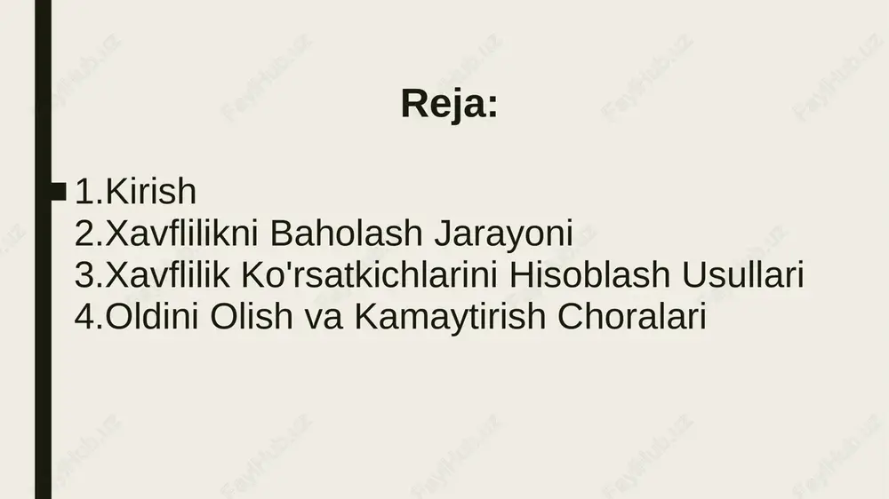 atik maydon o'lchagichlari va yuzaki qarshilik o'lchagichlari yordamida kuchlanish va elektr maydon kuchini o'lchash. 6. mavjud nazorat choralari bahosi: erga ulash va bog'lash tizimlarining samaradorligini tekshirish. 7. xavf bahosi: ehtimollik va og'irlikni baholash (masalan, risk baholash matritsasi, hazop, fmea va fta usullari yordamida). 8. kamaytirish strategiyalarini ishlab chiqish: muhandislik choralari (erga ulash, antistatik qoplamalar), ma'muriy choralar (o'qitish) va shaxsiy himoya vositalari. 9. hujjatlashtirish va hisobot: natijalarni hujjatlashtirish. 10. muntazam ko'rib chiqish: jarayon o'zgarishlariga qarab yangilash. xavflilik ko'rsatkichlarini hisoblash usullari xavflilik ko'rsatkichlari zaryad to'planishi, potentsial va yonish energiyasini hisoblash orqali aniqlanadi. quyidagi modellardan foydalaniladi: - elektrostatik ikki qatlam modeli (nonmetallic quvurlarda): vodorod tashishda qo'llaniladi. zaryad oqimi (i) va potentsial (φ) ni hisoblash uchun gouy-chapman-stern nazariyasiga asoslanadi. oldini olish va kamaytirish choralari - zaryad hosil bo'lishini cheklash: tezlikni cheklash (<1 m/s dastlab), splash fillingdan saqlanish, suv yoki qattiq moddalar bilan aralashmani oldini olish. zaryad to'planishini kamaytirish: erga ulash va bog'lash (fm va …