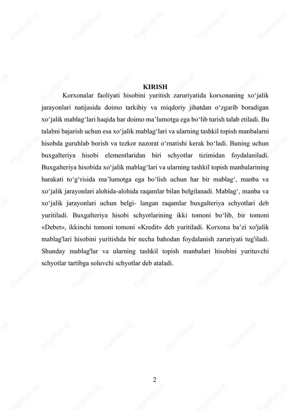 schyot debetida va ayni vaqtda o‘zaro bog‘liq bo‘lgan boshqa schyotning kreditida qayd qilinadi. chunki xo‘jalik operatsiyalari yuzaga keltiradigan o‘zgarishlar ikkiyoqlama xususiyatga ega va hisobning ikki alohida schyotiga ta’sir etadi. 1494 yilda italiyalik matematik luka pacholi ikki yoqlama yozuv usulini asoslab bergan. uning «schyotlar va yozuvlar to‘g‘risidagi traktat»ida (lot. tractatus – muhokama) yozuvlarni bir vaqtning o‘zida «bermoq» va «ega bo‘lmoq» schyotlarda aks ettirish va «bermoq» va «ega bo‘lmoq» schyotlarning summalarining yig‘indisi o‘zaro teng kelishi kerak deb aytgan. ikkiyoklama yozuv vositasida schyotlar o‘rtasidagi paydo bo‘lgan o‘zaro aloqa schyotlar korrespondentsiyasi deyiladi. bu korrespondentsiyada qatnashuvchi schyotlar korrespondentsiyalanuvchi schyotlar deb ataladi. schyotlar korrespondentsiyasini aks ettiruvchi qisqacha yozuv buxgalteriya provodka(o‘tkazma)si deyiladi. buxgalteriya provodkalari oddiy va murakkab bo‘ladi. oddiy buxgalteriya provodka(o‘tkazma)si deb, ma’lum bir xo‘jalik operatsiyasining faqat bir schyotning debeti va boshqa bir schyotning kreditida aks ettirilishiga aytiladi. murakkab buxgalteriya provodka(o‘tkazma)si ma’lum bir operatsiyaning summasi bir schyotning debeti, boshqa bir qancha schyotlarning kreditida yoki aksincha, bir schyotning …