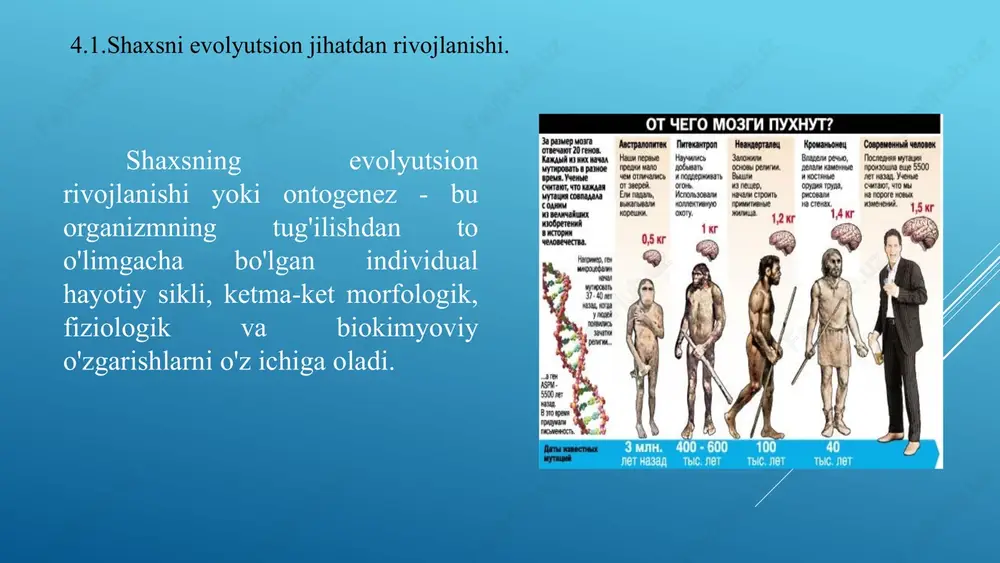 iy o'lim. 4.2.shaxs nazariyalariga zamonaviy qarashlar. zamonaviy shaxsiyat nazariyalari biologik, ijtimoiy va psixologik jihatlarni o'zida mujassam etgan shaxs rivojlanishining ko'p faktorli xususiyatini tan oladi. asosiy yondashuvlarga psixodinamik (freyd, yung), gumanistik (maslou, rojers) o‘z-o‘zini realizatsiya qilishga qaratilgan nazariyalar, shaxs rivojlanishidagi faollikning rolini ta’kidlovchi kognitiv, xulq-atvor va faoliyat nazariyalari va barqaror xarakter xususiyatlariga qaratilgan dispozitsiya nazariyalari kiradi. 4.2.shaxs nazariyalariga zamonaviy qarashlar. zamonaviy shaxs nazariyalarining asosiy yo'nalishlari kognitiv nazariyalar: shaxs va xulq-atvorni shakllantirishda fikrlash, axborotni qayta ishlash va e'tiqodning roliga e'tibor qarating. bixevioristik nazariyalar: tashqi xulq-atvor va atrof-muhit ta'siriga e'tibor qaratish, shaxsiyatni ogohlantirishlarga o'rganilgan javoblar to'plami sifatida qarash. dispozitsiya nazariyalari: insonning xulq-atvorini belgilaydigan barqaror shaxsiy xususiyatlar va xususiyatlarni o'rganing. zamonaviy shaxs nazariyalarining asosiy yo'nalishlari kognitiv nazariyalar: shaxs va xulq-atvorni shakllantirishda fikrlash, axborotni qayta ishlash va e'tiqodning roliga e'tibor qarating. bixevioristik nazariyalar: tashqi xulq-atvor va atrof-muhit ta'siriga e'tibor qaratish, shaxsiyatni ogohlantirishlarga o'rganilgan javoblar to'plami sifatida qarash. dispozitsiya nazariyalari: insonning xulq-atvorini belgilaydigan barqaror shaxsiy xususiyatlar …