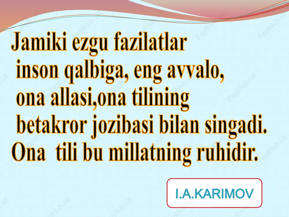 di gap bo’laklari gap bo’laklari bosh bo’laklar ikkinchi darajali bo’laklar ega kesim to’ldiruvchi, hol,aniqlovchi yangi mavzuga zamin tanlab ol sayohatga tez ukamdan kitobni ko’p oyimdan maktabga do’stimni to’g’ri javoblar tanlab ol hol to’ldiruvchi maktabga sayohatga tez ko’p do’stimni ukamdan kitobni oyimdan yangi mavzu: to’ldiruvchini hokim bo’lakka bog’lovchi vositalar. 1-topshiriq ukam... daftar oldim she’r .... shoirlar yozadi. aql...bilim oshiradi. ukamga daftar oldim. she’rni shoirlar yozadi. aqlni bilim oshiradi. 2-topshiriq. masina bilan terdi. mashinada terdi. mashina bilan terdi. terdi - hokim so’z. mashina bilan - tobe so’z mashinada terdi. terdi – hokim so’z. mashinada – tobe so’z kelishiklar qo’shimchalar ko’makchilar tushum kel. -ni birni kessang ,o’nni ek. uchun do’st uchun jon fido. chiqish kel. -dan otdan baland ,itdan past bilan qiy-cuv bilan ularni yengib bo’lmaydi. jo’nalish kel. -ga yaxshiga yondosh, yomondan qoch. haqida do’sim haqida eshitganlarim bari rost to’ldiruvchini hokim bo’lakka bog’lovchi vositalar qo’yidagilar: garchi zug’um qilganlarni yoqtirmaydi, she’r yozdim-u bo’lak ishni …