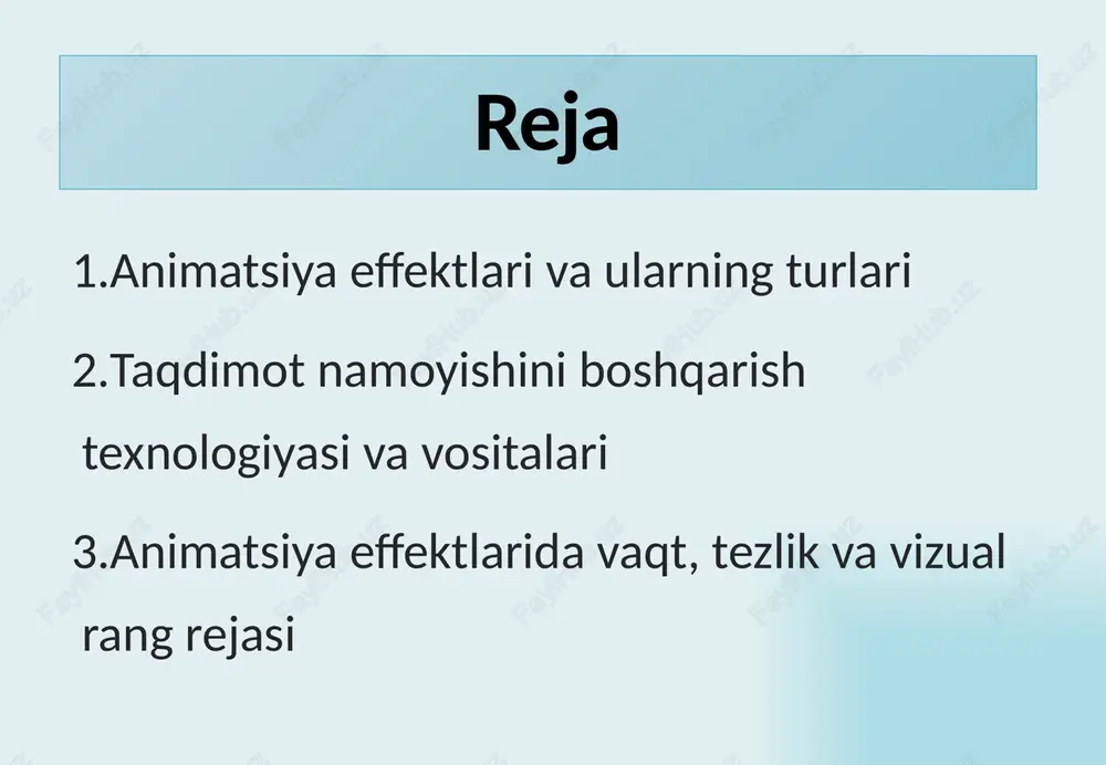 borotlarning ekranda bir marta hosil bo`lib, yo`qolish holati ta'minlanadi. lazerli effekt. slayddagi yozuvlarning uchish tezligini va turli tomonlardan uchib tushish parametrlarini o`zgartirish piktogrammasidir. yozuv mashinkasi animatsiyasi. bunda kiritilgan belgilar endi yozilayotgan yozuv mashinkasidagi kabi hosil bo`ladi. bunda yaratilgan slayddagi belgilar biror tugma bu piktogramma animatsiyalar parametrlarini otib tushirish effekti. bosilgungacha yashirinib turadi. animatsiyalarni sozlash. o`zgartirish uchun xizmat qiladi. eslatma: animatsion effektda ishlash uchun: — animatsion effekt qo`llanilishi kerak bo`lgan ob'yekt belgilanadi; tanlangan animatsion effekt tugmacha (piktogramma)si bosiladi. macromedia flash mx 2004 dasturi versiyasida ichma-ich joylashgan effektlar yordamida animatsiyani yaratish ikoniyati paydo bo’ladi. effektlarni guruhlarga, figuralarga, grafik simvollarga, rastrli tasvirlar va knopkalarga qo’llaymiz. ularni kliplarga qo’llash mumkin, lekin bu holda effect klipga quriladi. effektni bajarish uchun ob’ektni ajratish kerak va insert — timeline effects (vstavka — effekti vremennoy shkali; quyish-vaqtinchalik shkala effektlari); keyin effect tipini tanlang: assistants (pomoshniki-yordamchilar), effects (effekti), transition — transform (perexod — transformatsiya; o’tishtransformatsiya). guruh effectlari assistants animatsion …