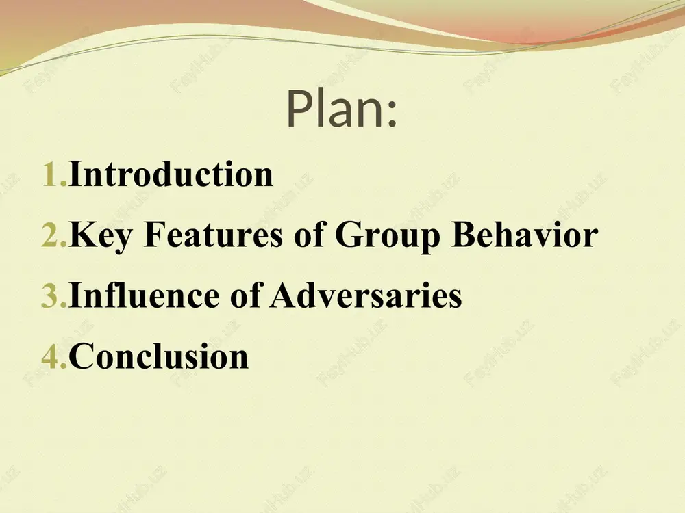 havior definition of adversaries an adversary is any individual, group, or factor that opposes, challenges, or competes with the group. adversarial influence can be direct (through conflict) or indirect (through social pressure or competition). trening qoidalari yoki qonunlari guruh ichidagi jarayonlarni nazorat qilish va tartibga keltirish uchun xizmat qiladi. bu qonunlarni qo’llash trening qatnashchilari uchun yordam bo’ladi va aksincha, agar trener bularga e’tibor bermasa trening guruhi “bo’linib ketishi” yoki qatnashchilarni ko’ngliga “jarohat” yetkazishi mumkin. shuning uchun treningni tashkiliy bosqichida trener tomonidan ishtirokchilarga treningni asosiy quyidagi qoidalariga rioya qilish kerakligi tushuntiriladi. effects on group dynamics cohesion under pressure: the presence of an adversary can strengthen group solidarity. conflict and tension: adversaries may cause internal disputes, mistrust, and stress. decision-making: groups may become more cautious or more risk-prone when facing external opposition. motivation: competition with adversaries can increase focus, effort, and creativity. behavioral responses to adversaries defensive strategies: protecting resources, strengthening group …