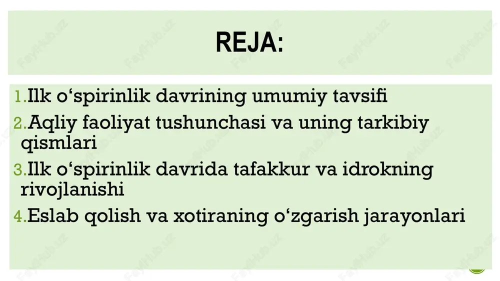 suhbat, muhokama, misollar orqali o‘rganishdan foydalanish muhim. ilk o`spirinlar ma'naviy xislatlarga, ahloqiy mezonlar mohiyatiga jiddiy munosabatda bo`ladilar. masalan, burch, vijdon, g`urur, qadr–qimmat, faxrlanish, ma'suliyat, or–nomus kabi tushunchalarni chuqur tahlil qila oladilar. lekin hammalari emas. ahloqiy ma'naviy qarashlar, tasavvurlar shakllanishi uchun pedagoglar sog`lom muxit yaratish, barqaror shaxsni tarkib toptirish uchun doimo izlanishlari zarur. ayrim munozarali tadbirlar puxta o`ylab tashkil qilinishi, ayrim chet el filmlari muxokamasi shular jumlasiga kiradi. ijtimoiy hayotda uchraydigan yaramas yurish–turishlarga, illatlarga zarba berish pedagoglar jamoasining muhim vazifasi hisoblanadi. o`spirinlarda balog`atga etish tuyg`usi takomillashib borib o`zining o`rnini belgilash va ma'naviy dunyosini ifodalash tuyg`usiga aylanadi. bu xol uning o`zini alohida shaxs ekanligi, o`ziga xos xislatini tan olinishini istashida aks etadi. ilk o‘spirinlarda diqqatning ixtiyoriy shakli rivojlanadi. ular o‘z oldilariga maqsad qo‘yib, diqqatni ma’lum vaqt davomida jamlashni o‘rganadilar. tasavvur esa ijodiy yo‘nalishga ega bo‘ladi, o‘spirin orzulari, kelajak rejalari orqali hayotga o‘z qarashini shakllantiradi. mantiqiy fikrlash mustaqil qarorlar qabul qilish, sabab-oqibatlarni tahlil …