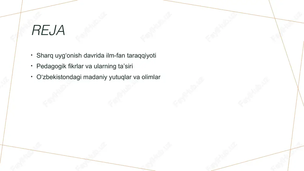 harq uygʻonishi davrida pedagogik fikrlar o'zgarib, bilim berish jarayonida yangi yondashuvlar shakllandi, o'qituvchilar va o'quvchilar o'rtasidagi aloqalar kuchaydi. o'qitish metodlari o'qitish metodlari rivojlanib, amaliyot va nazariyani birlashtiruvchi yangi usullar paydo bo'ldi. bu esa ta'lim sifatini oshirishga yordam berdi. ta'limning roli ta'lim jamiyatda muhim rol o'ynadi. sharq uygʻonishi davrida ilm-fan va madaniyatning taraqqiyoti uchun ta'lim asosiy omil bo'ldi. oʻqituvchilar va o‘quvchilar o‘rtasidagi munosabatlar: taʼsir va natijalar. 01 oʻqituvchilarning roli oʻqituvchilar o‘quvchilarning bilim olish jarayonida muhim rol o‘ynaydi, ularga yo‘l-yo‘riq ko‘rsatib, motivatsiya va ilhom beradilar. 02 oʻquvchilarning ta'siri oʻquvchilar o‘z fikr va mulohazalari bilan dars jarayonini boyitib, o‘qituvchilarning pedagogik uslublarini yangilanishiga ta'sir ko‘rsatadilar. 03 munosabatlarning ahamiyati oʻqituvchi va o‘quvchi o‘rtasidagi sog‘lom munosabatlar taʼlim jarayonida ijobiy natijalarga olib keladi, bilim va qobiliyatlarning rivojlanishiga xizmat qiladi. sharq pedagogikasida innovatsiyalar va ularning zamonaviy taʼlimga taʼsiri. 01 innovatsion yondashuvlar sharq pedagogikasida innovatsion yondashuvlar, o'quv jarayonini samarali va qiziqarli qilishda asosiy rol o'ynaydi, talabalar uchun yangi imkoniyatlar …