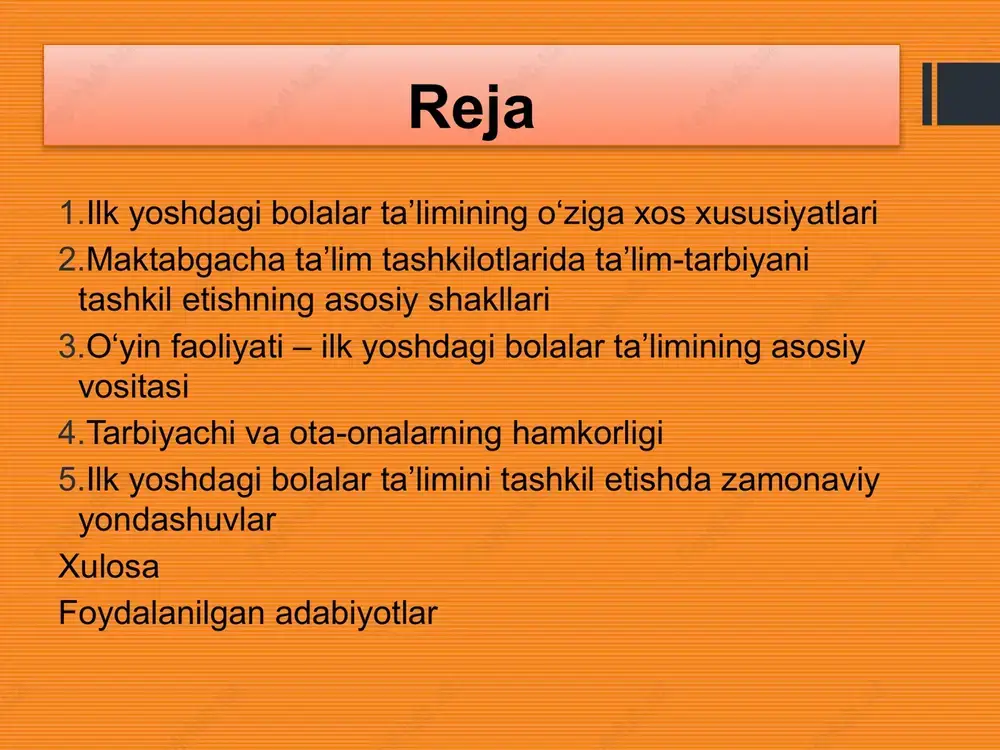shg‘ulotda bolalarning hissiy holati, qiziqishi va faol ishtiroki ta’minlanishi kerak. o‘yin faoliyati – ilk yoshdagi bolalar ta’limining asosiy vositasi o‘yin — bu bolalarning asosiy o‘quv faoliyatidir. o‘yin orqali bola yangi bilimlarni oson va tabiiy tarzda o‘zlashtiradi. didaktik o‘yinlar, rolli o‘yinlar, harakatli o‘yinlar, qurilish-o‘yin faoliyatlari orqali bolalarda tafakkur, nutq, jismoniy harakat, muloqot ko‘nikmalari shakllanadi. tarbiyachi o‘yin jarayonini to‘g‘ri boshqara olsa, bola ta’limni quvonch bilan qabul qiladi. tarbiyachi va ota-onalarning hamkorligi ilk yoshdagi bolalar ta’limi samaradorligi ko‘p jihatdan ota-onalar bilan hamkorlikka bog‘liq. tarbiyachi oilada yaratilgan muhit, bola qiziqishlari va odatlarini bilgan holda ta’lim jarayonini yo‘naltiradi. ota-onalar bilan doimiy suhbat, ochiq eshiklar kuni, maslahatlar, oila uchun pedagogik tavsiyalar orqali bolani har tomonlama rivojlantirish imkoniyati kengayadi. ilk yoshdagi bolalar ta’limini tashkil etishda zamonaviy yondashuvlar bugungi kunda ilk yoshdagi bolalar ta’limida steam ta’limi, montessori, reggio emilia, waldorf pedagogikasi kabi zamonaviy yondashuvlar keng qo‘llanilmoqda. bu metodlar bolani shaxs sifatida rivojlantirish, ijodkorlikni rag‘batlantirish va mustaqil fikrlashga o‘rgatish …