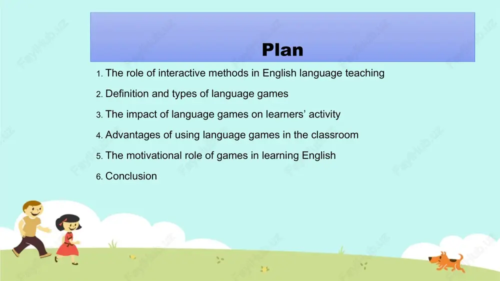y are more focused, emotionally involved, and less anxious. this improves both fluency and confidence in using english. advantages of using language games in the classroom the use of language games brings multiple benefits: increases students’ motivation and interest in learning; promotes teamwork and communication; encourages students to think quickly and use english spontaneously; provides a natural environment for practicing speaking and listening skills. moreover, games help teachers assess students’ progress in a relaxed, non-stressful way. the motivational role of games in learning english motivation is one of the key factors in successful language learning. games create a joyful learning atmosphere, reduce stress, and make students feel comfortable using english. especially for young learners, games turn the language learning process into an exciting and meaningful experience. conclusion language games play a vital role in english language teaching. they make lessons more interesting, strengthen communication skills, and help learners use english …
