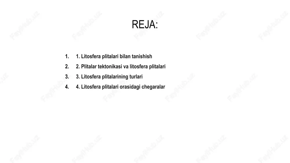 q va zichroqdir. ular materiklarni tashkil qiladi va plitalar chegaralarida tektonik kuchlar tufayli ham harakatlana oladi. salavha litosfera plitalari - bu pastki yarim suyuq astenosferada suzuvchi yer yuzasining ulkan qismlari. bu plitalar sekin harakatlanib, ularning chegaralari bo'ylab zilzilalar va vulqon faolligini keltirib chiqaradi. 1 litosfera plitalari o'rtasidagi chegaralarning to'rtta asosiy turi mavjud: divergent, konvergent, transformatsiya va plastinka chegarasi uchlik birikmalari. har bir chegara turi yer yuzasiga va geologiyasiga turlicha ta'sir ko'rsatadi. 3 bu chegaralar tog 'tizmalari, chuqur okean xandaqlari va rift vodiylarini yaratishi mumkin. litosfera plitalari orasidagi o'zaro ta'sirni o'rganish olimlarga sayyoramizni shakllantiruvchi kuchlarni yaxshiroq tushunishga yordam beradi. 2 5. litosfera plitalarining harakati a litosfera plitalarining harakati plitalar tektonikasi nazariyasida asosiy tushunchadir. bu plitalar ularning ostidagi yarim suyuq astenosferada suzib yuradi. b ular turli yo'nalishlarda yoki bir-biriga qarab (konvergent chegara), bir-biridan uzoqda (divergent chegara) yoki bir-biridan o'tib (chegarani o'zgartirish) harakat qilishi mumkin. c ushbu harakat zilzilalar, vulqon otilishi, tog'larning shakllanishi …