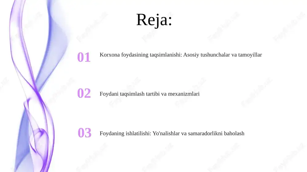 radi, bu esa reinvestitsiya yoki dividendlar uchun mavjud bo'lgan mablag'ni qisqartiradi. soliqlar to'langunga qadar foydani taqsimlash soliq to'langunga qadar foydani taqsimlash, avvalo, majburiy to'lovlar, masalan, amortizatsiya ajratmalari va kreditlar bo'yicha foiz to'lovlarini qoplashni nazarda tutadi. ushbu jarayon moliyaviy barqarorlikni ta'minlaydi. korxonaning foydasi, soliqlar to'lanishidan oldin, rezerv fondini shakllantirishga yo'naltirilishi mumkin, bu kelajakdagi kutilmagan xarajatlar yoki investitsiyalar uchun 5-10% gacha mablag' yig'ish imkonini beradi. boshqaruv xodimlari va ishchilarga bonuslar to'lash uchun soliqlar to'langunga qadar foydadan mablag' ajratilishi mumkin, bunda kpi natijalariga bog'liq holda 1-3% gacha ajratish korxona unumdorligini oshiradi. soliqlar to'langandan keyingi foydani taqsimlash tartibi qolgan foyda investitsiya loyihalarini moliyalashtirish, ishlab chiqarishni modernizatsiya qilish va ishchi xodimlarni rag'batlantirish kabi maqsadlarga yo'naltirilishi mumkin, shu jumladan bonuslar. soliqlar to'langandan keyingi foydaning bir qismi, odatda, 5% dan kam bo'lmagan miqdorda zaxira kapitalini shakllantirishga yo'naltiriladi, bu korxonaning moliyaviy barqarorligini ta'minlaydi. aksiyadorlik jamiyatlarida soliqdan keyingi foydaning bir qismi dividendlar to'lash uchun ajratiladi, bu esa aksiyalarga investitsiya …