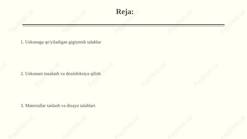 otga zarar yetkazmaslik uchun. uskunalarning ichki yuzalari oson tozalanadigan va dezinfeksiyalanadigan bo'lishi shart, kamida 1.6 mikrometrdan past g'adir-budirlik ko'rsatkichiga ega bo'lishi kerak. tozalash va dezinfeksiya talablari uskunalar tozalash uchun fda tomonidan tasdiqlangan 304 zanglamaydigan po'latdan yasalgan materiallardan foydalanish kerak, bu oziq-ovqat mahsulotlari bilan reaksiyaga kirishmaydi va korroziyaga chidamli bo'ladi. dezinfeksiya jarayonida haroratni 75-85°c darajada saqlash muhim, bu bakteriyalarning 99.9% yo'q qilinishini ta'minlaydi va patogen mikroorganizmlarning ko'payishini oldini oladi. uskunalarni o'rnatish va joylashtirish talablari uskunalar o'rnatilishi, kamida 0.5 metrlik bo'sh joyni ta'minlashi zarur, bu esa tozalash va texnik xizmat ko'rsatish imkoniyatini oshiradi hamda infeksiyalarning tarqalish xavfini kamaytiradi. har bir uskuna, gost standartlari bo'yicha, optimal ishlash uchun binolarning hajmi va ventilyatsiya tizimlarining imkoniyatlari hisobga olingan holda joylashtirilishi shart. texnik xizmat ko'rsatish va ta'mirlash talablari uskunaning texnik xizmati va ta'miri gost 28720-90 standartiga muvofiq amalga oshirilishi kerak, bu texnik xizmat ko'rsatishning minimal davriyligini belgilaydi. ta'mirlash ishlari xavfsizlik texnikasi qoidalariga (masalan, snip 12-03-2001) rioya …