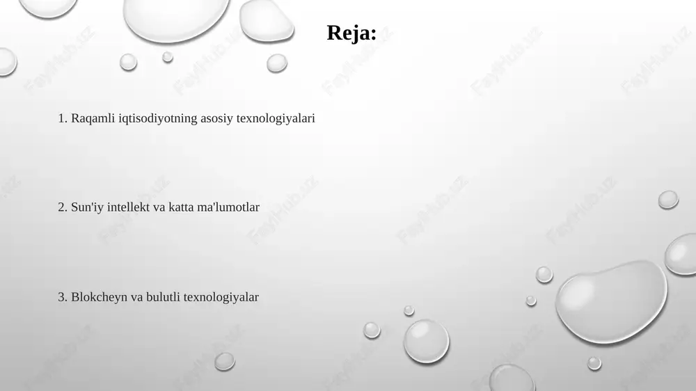 bo'yicha taqdim etadi, bu esa xarajatlarni kamaytiradi. bulutli hisoblashning uchta asosiy modeli bor: iaas, paas va saas. iaas 70% korporativ bulut xarajatlarini tashkil qiladi va serverlar, saqlash va tarmoqni ta'minlaydi. blokcheyn texnologiyasi blokcheyn – markazlashmagan, taqsimlangan ma'lumotlar bazasi bo'lib, tranzaksiyalarni o'zgartirish yoki o'chirish imkoniyati deyarli yo'q bo'lgan kriptografik usulda xavfsiz bloklarga bog'laydi. blokcheyn texnologiyasi konsensus mexanizmlariga (proof-of-work, proof-of-stake) tayanadi, bu esa 51% hujum xavfini kamaytiradi va tarmoqdagi ishonchni oshiradi. ushbu tizimda xavfsizlik yuqori darajada ta'minlanadi. blokcheyn 10 daqiqadan bir necha soatgacha bo'lgan vaqt oralig'ida yangi bloklarni qo'shish va tekshirish orqali tranzaksiyalarni qayd etadi. har bir blok avvalgisining xeshini o'z ichiga oladi. internet buyumlar (iot) aqlli shaharlarda iot sensorlari transport, energiya va atrof-muhit monitoringi kabi sohalarda samaradorlikni oshiradi, natijada 15-20% xarajatlar kamayishi mumkin. iot qurilmalari 2025-yilga kelib 75 milliarddan oshishi kutilmoqda, bu esa ulkan ma'lumotlar oqimini yaratadi va real vaqtda tahlil qilish muhim ahamiyatga ega bo'ladi. iot platformalari ma'lumotlarni yig'ish, tahlil …
