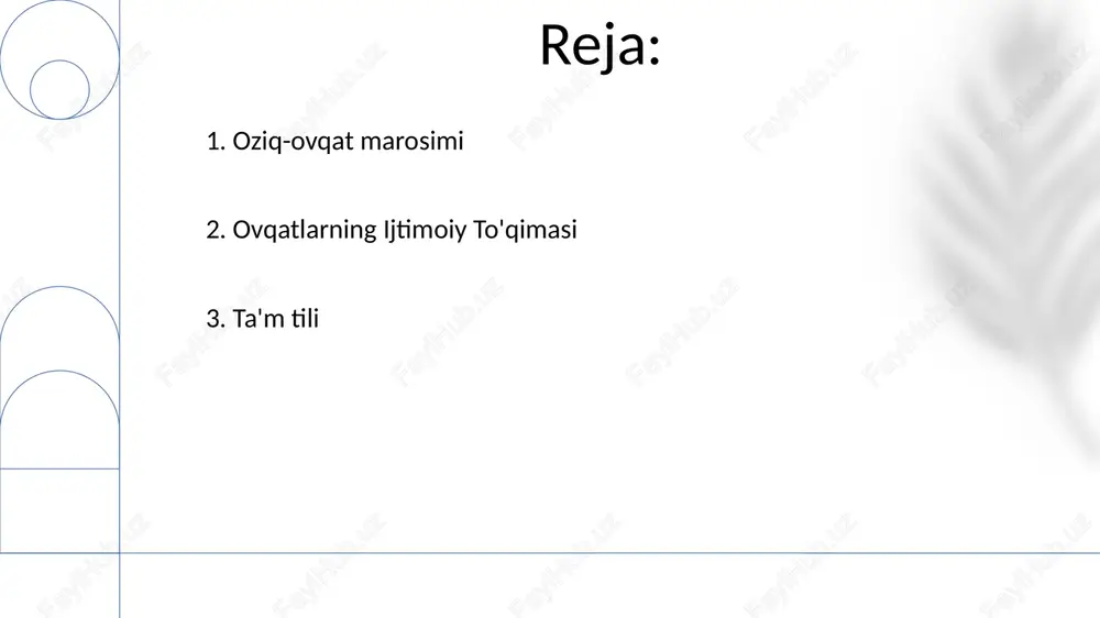 i yaratishini" bo'shashgan muhitda beixtiyor suhbat va ma'lumot almashishni osonlashtirish. birgalikdagi ovqatlar orqali munosabatlar va ishonchni yaratish. kelishuvlar va hamkorlikni rivojlantirish uchun imkoniyatlar yaratish. 6. biznes kelishuvlari va tarmoqlash imkoniyatlari kitob mehmondo'stlik san'ati va ovqatlanishning muloqotdagi rolini o'rganadi. mehmondo'shlik boshqalarni qabul qilish va ular bilan bog'lanish haqida. ovqat eyish muloqot funksiyasini bajaradi, o'zaro munosabatlarni va umumiy tajribalarni rivojlantiradi. 7. mehmondo'shlik san'ati: qarshi olish va bog'lash madaniy identifikatsiya ovqat tanlovi va tayyorlash orqali ifodalanadi. ovqat yetish odamlarni birlashtiradi, muloqotni va ijtimoiy aloqalarni rivojlantiradi. oshpazlik an'analari madaniy bilimlarni va qadriyatlarni avloddan avlodga o'tkazadi. 8. madaniy kimlik va oshpazlik an'analari oziq-ovqat identifikatsiya, mansublik va madaniy merosni ramzlashtirishi mumkin, bu til to'siqlarini engib o'tadigan umumiy tilni yaratadi. oziq-ovqat noverbal aloqaning bir turi bo'lib, madaniy qadriyatlar, ijtimoiy maqom va shaxsiy afzalliklarni etkazadi. 9. oziq-ovqat tili sifatida: so'zlardan tashqari muloqot qilish o'zaro bo'lish marosimlari: dasturxon odoblari ijtimoiy me'yorlar va kutulishlarni aks ettiradi, bu esa ovqat paytida …