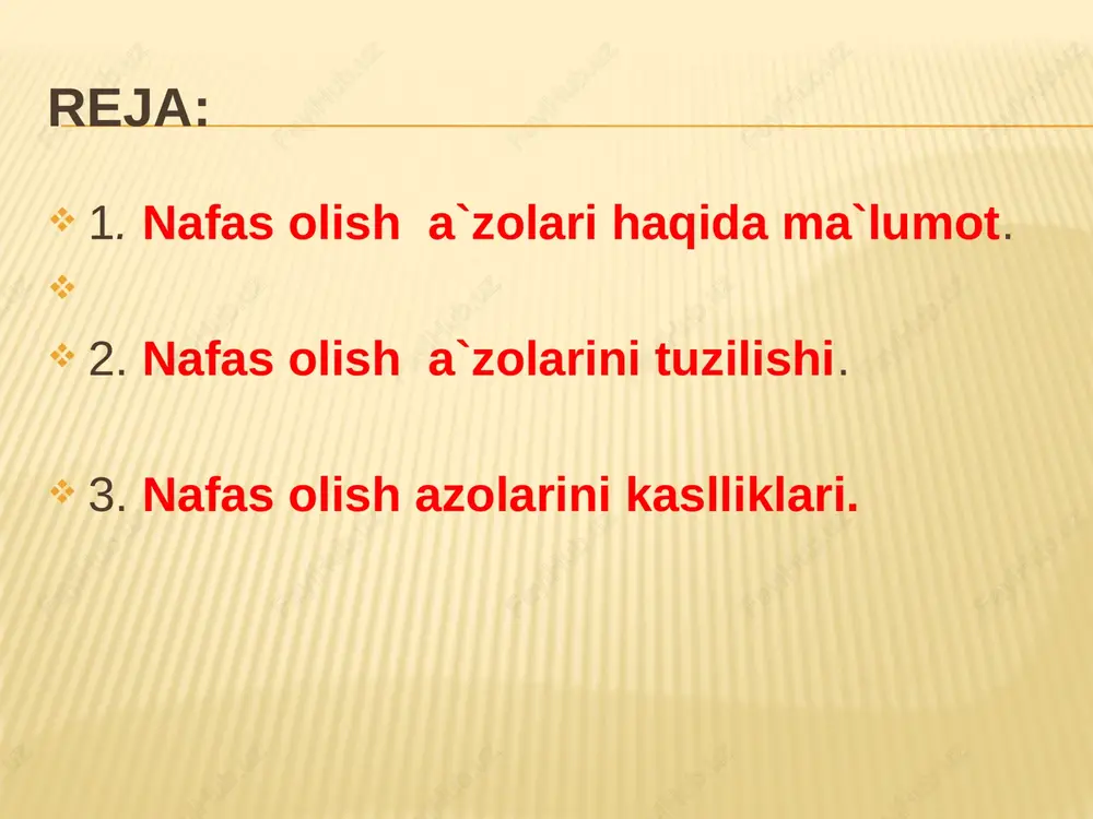 ing orqasida halqumning yuqori bo’limi joylashgan. yuqorida aytib o’tilganidek, halqum musqulli naycha bo’lib, u orqa tomondan umurtqalar tanasiga yondashib turadi, yuqorida esa ensa suyagining asosiy qismiga etadi. halqum burun, og’iz va hiqildoq bo’shliqlari bilan tutashadi. shuning uchun u uch qismga bo’linadi: burun, halqum, og’iz va hiqildoqka bo’linadi halqum hiqildoqning tuzilishi bajardi: hiqildoq hiqildoq.hiqildoq iv-vi bo’yin umrtqalari ro’parasida joylashgan. u old tomondan til osti suyagi muskullari va teri, yon tomondan qon tomirlari va nerv tolalari hamda qalqonsimon bez bilan chegaralangan. hiqildoq havo o’tkazuvchi nafas yo’li vazifasini baajrihsdan tashqari, u to-vush hosil qiladiagan ovoz apparati hamdir.uning ichki qavati tukli shilimshiq pardadan iborat, devori esa tog’ay va muskullardan tashkil topgan. hiqildoq uziksimon,qalqonsimon,hiqildoq usti kabi uchta yirik tog’aydan va uch juft mayada tog’aydan tashkil topgan. hiqildoqdan havo uning pastki qismiga tutashgan nafas yo’li,kekirdakka o’tadi. kekirdak hiqildoqning pastki qismidan,ya’ni 6-7 bo’yin umrtqalari ro’parasidan boshlanib, 5 ko’krak umurtqasigacha davom etadi va shu joyda o’ng va chap …