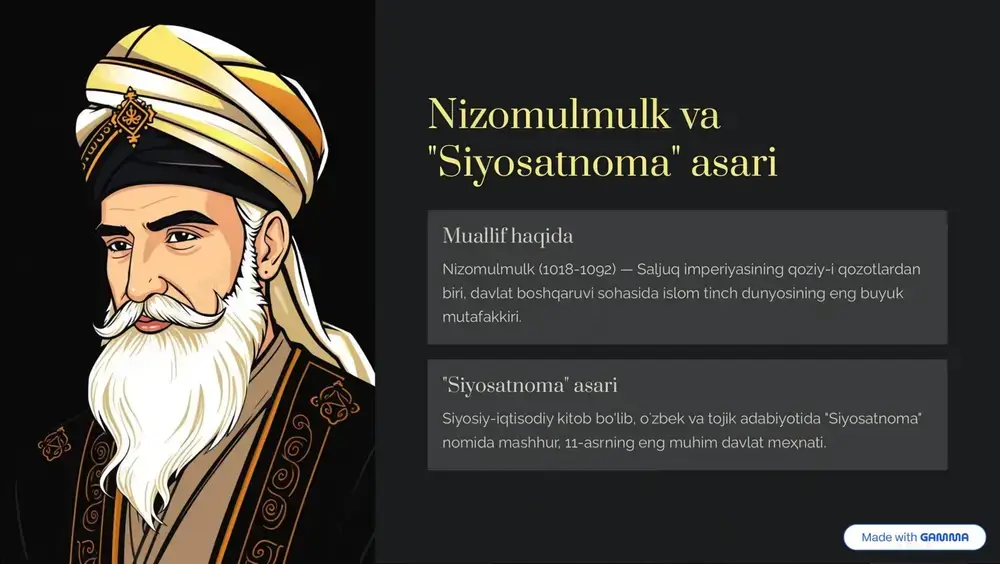 atlari miqdoriga qarab soliq to'planishi zarur. https://gamma.app/?utm_source=made-with-gamma dehqonchilik va savdo-sotiqning rivojlanishi qishloq xo'jaligi n�ĩ¾³ā«³ā«¨ jp�ã¾µc��«�¨ øaäaãã�ğ¾ø�µ� jaė«aøµ�µ� á¾ğjpė¾ä� jpb ��ì¾b«aj�. sāė ¨aµa««aä, ğ¾'««aä ėa b¾ĩ¾ä �µ�äaøāĩ�«³aì�µ� ä�ė¾¥«aµø�ä�ì��a ãağøa p'ø�b¾ä bpäj�. savdo-sotiq iáa¨ ğ¾'««aä b¾'ğ«ab ìaėj¾µ� ��³¾ğa ã�«�ì�, ĝaė�ì�ĩ ¥¾»µaøāėc��¨ ¨¾»á�ja øağğ¾ä«aì� ėa ãağøaä�«�aµ ä5ìāäì«aä�a bpì���µa �a�ĩ ã¾'ì�³aì«�¨ ĩaäāä�ğaø� āµ�µ� aì¾ì�ğ øaėì�ğaì�j�ä. https://gamma.app/?utm_source=made-with-gamma davlat xazinasi va moliyaviy boshqaruv 1 xazine to'plash va saqlash n�ĩ¾³ā«³ā«¨ ĝaĩ�µpc��µ�µ� ĩaäāä�ğ ėa¨¾«aø�µ� aµ�ã«aj�: �aä ãaµjağ jaė«aø ĝaäa¥aø�, �aää ì¾«�ã ø¾'á«a³�, �aä ãaµjağ jaė«aø ã¾'ĩ�'a«� äaì³�ğ ��ì¾b¾ø«aäja ãağj pø�«�ì�� ì�aäø. 2 me¾yoriy moliyaviy qoidalar q¾ø�j�ğµ� �¾«-a�ė¾«� ãağj ã�«³aìjaµ �pc� ãaµjağ áā« c��ãaä�ì� øaã�ã. bā ğāã¾ä� jaäa¥a«� ì�a��¾�«�¨ ėa ĩaäāä ¨¾»äìaø³a«aäµ�, ¾ğ«aä�³µ� bp«��«aj�. 3 isroflashdan saqlash daė«aø ³¾«� ĝa«ãµ�µ� ³¾«� p¨aµ� øāì�āµc�aì� b�«aµ "�ìä¾�«aì�" ėa µ¾ã¾µāµ�ğ ĝaäa¥aø«aäµ� baäøaäa� pø�ì� øaėì�ğa pø�«aj�. https://gamma.app/?utm_source=made-with-gamma qishloq xo'jaligi infratuzilmasi suv kanallar va irigatsiya sāėµ� ĝa«ã ¾'äøaì�ja ø¾»�'ä� øaãì�³¾ø āc�āµ ¨aµa««aäµ� ėaãø- ėaãø� b�«aµ äp³¾µø ã�«�ì�, j4³ bpä�ì� ėa ø¾ĩa«aì� jaė«aøµ�µ� b�ä�µc�� ³aì'ā«�ğaø«aä�µjaµ …