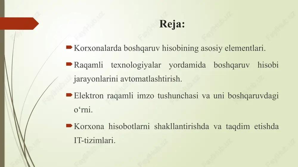 'iladi va qayta ishlanadi, bu esa inson omilidan kelib chiqadigan xatolarni kamaytiradi va ma'lumotlarning aniqligini oshiradi. axborot tizimlari: buxgalteriya va boshqaruv hisobi uchun maxsus dasturiy ta'minotlar (masalan, erp tizimlari) moliyaviy va operatsion ma'lumotlarni bir joyda jamlab, ularni tahlil qilish va hisobotlar tayyorlash imkonini beradi. hisobotlarni avtomatlashtirish: at vositalari orqali turli xil moliyaviy va boshqaruv hisobotlarini avtomatik ravishda yaratish mumkin, bu esa vaqtni tejash va hisobotlarning aniqligini ta'minlaydi. raqamli texnologiyalar yordamida boshqaruv hisobi jarayonlarini avtomatlashtirish jarayonlarni avtomatlashtirish: raqamli texnologiyalar, xususan, robotik jarayonlarni avtomatlashtirish (rpa) yordamida takrorlanuvchi vazifalar avtomatlashtiriladi. bu qo'lda ma'lumot kiritish zaruratini kamaytirib, hisob jarayonlarini tezlashtiradi va xatolarni minimallashtiradi. masalan, rpa hisob-fakturalarni qayta ishlash va oy oxiri yopilish jarayonlarida samarali qo'llaniladi. sun'iy intellekt va mashinani o'rganish: sun'iy intellekt (ai) va mashinani o'rganish algoritmlari hisob jarayonlarini yanada samarali qiladi. ai hujjatlarni optik belgi tanib olish (ocr) orqali skanerlash, soliq muvofiqligi, hisob kodlarini belgilash va xatolarni aniqlash kabi vazifalarni avtomatlashtirishda qo'llaniladi. bu …
