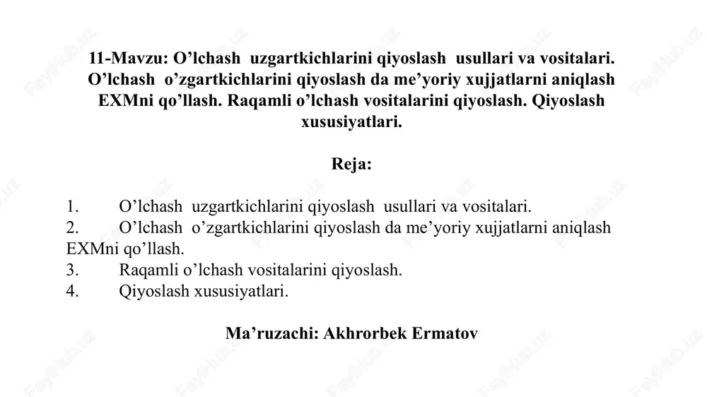 ntiruvchi moment o’zining maksimal qiymatiga yetadi. aylantiruvchi moment o’zgaruvchan tok chastotasiga bog’liqdir. induktsion tizimli o’lchash mexanizmlari asosan quvvat o’lchashda - vattmetr, elektr energiyasini hisoblashda - hisoblagich (schyotchik) sifatida ishlatiladi. reostatli o‘zgartkichlar reostatli o‘zgartkich (datchik) - bu sirpang‘ichi (polzunchasi) o‘lchanayotgan kattalik qiymatiga mos ravishda siljiydigan va burchakli, chiziqli, chiziqli siljishlarni elektr qarshilik yoki kuchlanishni o‘zgartirish uchun hizmat qiladigan reostat. bu o‘zgartkichning bitta prinsp asosida harakatlanadigan, biroq tuzilishi va tavsiflariga ko‘ra ancha farq qiladigan ko‘plab variantlari mavjud. sirpang‘ich siljishi burchakli yoki chiziqli bo‘lishi mumkin. reostatli o‘zgartkichlarning chiqish kattaligi linya bo‘ylab yoki ayrim qonun bo‘yicha (funksional reostatli o‘zgartkich holida) surilgich (dvijok) yo‘li bo‘ylab taqsimlangan aktiv qarshilikdir. reostatli o‘zgartkichlar karkasga o‘ralgan sim bilan ham, reohord turida ham bajariladi. reostatli o‘zgartkichlarning afzalligi - nisbatan oddiyligi va odatda, keyingi kuchlanishga zaruratr yo‘qligi. 2-rasm. reostatli potentsiometr kamchiliklari: shovqin va kontaktli termoeyuk mavjudligi, sirpang‘ich kontakt (sirpang‘ich) ishlatilishi oqibatida yetarli darajada ishonchli emassligi, uni siljishiga ancha kuch zarurligi. reostatli …