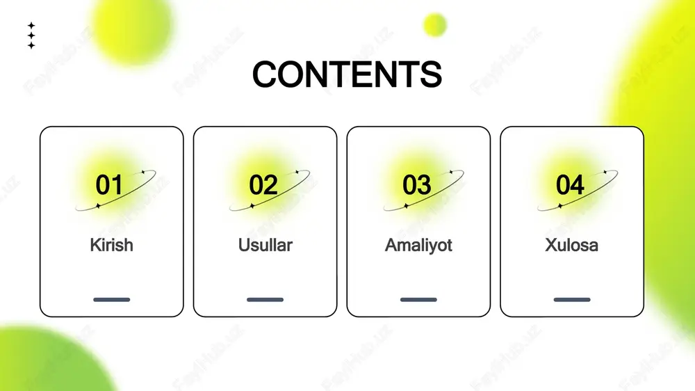 siyalar qaytarilishi (roi) ko‘rsatkichi asosida xarajatlarni taqsimlash eng yuqori foyda keltiradigan loyihalarga mablag‘ yo‘naltirishga imkon beradi. roi formulasi: loyiha a (past roi) loyiha b (yuqori roi) bu usul resurslarni optimal joylashtirish va daromad oshirish uchun ishlatiladi. 10 03 amaliyot 11 raqamli platformalardan foydalanish zamaviy erp, crm va bulutli hisob-kitob tizimlari yordamida xarajatlarni onlayn kuzatish, analitika olish va operativ qarorlar qabul qilish mumkin. erp tizimlari resurslarni integratsiyalashgan boshqarish. crm tizimlari mijozlar va sotuv jarayonlarini boshqarish. bulutli xizmatlar mobil va shaffof hisob-kitob olib borish. platforma avtomatlashtirishi xato ehtimolini kamaytiradi . 12 xarajatlarni monitoring qilish oylik, choraklik monitoring natijalariga ko‘ra reja-amal taqqoslash olib boriladi, og‘ishlar sababi tahlil qilinadi va tezkor tuzatish choralari ishlab chiqiladi. reja-amal taqqoslashi og‘ishlar tahlili tezkor tuzatish choralarini ishlab chiqish 13 04 xulosa 14 yaxshi amaliyotlar jamlanmasi aniq maqsad byudjet muvofiqligi roi asosida prioritet raqamli vositalar tezkor monitoring yaxshi natijalarga erishish yuqoridagi elementlar birgalikda qo‘llanilganda samarali xarajatlarni taqsimlashga erishiladi. 15 …