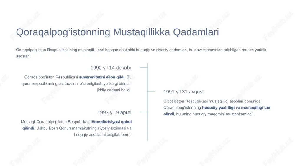 or iqtisodiyotda nodavlat sektor ulushi. mulkchilikning yangi shakllari joriy etilishi natijasida iqtisodiy faoliyat xususiy tadbirkorlikka o‘tdi. 30+ bank islohotlari respublikada faoliyat yuritayotgan bank va moliya institutlari soni. jiddiy islohotlar moliyaviy barqarorlikni mustahkamladi. bu islohotlar hududning iqtisodiy bazasini mustahkamlash, investorlar uchun jozibadorlikni oshirish va aholi farovonligini ta’minlashga xizmat qilmoqda. 4 qishloq xo‘jaligidagi o‘zgarishlar qishloq xo‘jaligi sohasida amalga oshirilgan keng qamrovli modernizatsiya ishlari qoraqalpog‘istonning oziq-ovqat xavfsizligini ta’minlashga xizmat qilmoqda. sug‘oriladigan yerlar va irrigatsiya kanallari tizimi zamonaviylashtirildi, bu suvdan foydalanish samaradorligini oshirdi. amudaryo deltasida qishloq xo‘jaligi izchil rivojlantirildi, yangi texnologiyalar joriy etildi. hosildorlik ko‘rsatkichlari sezilarli darajada oshdi, bu xalqning oziq-ovqat ta’minotini mustahkamladi. qoraqalpog‘iston mahsulotlari nafaqat respublika, balki xorij bozorlariga ham yetkazib berilmoqda, eksport salohiyati oshdi. modernizatsiya suv tanqisligi sharoitida qishloq xo‘jaligi samaradorligini oshirishning asosiy omili bo‘ldi. 5 ta’lim va madaniyat sohasidagi islohotlar mustaqillik milliy o‘zlikni anglashni tiklash, ta’lim sifatini oshirish va madaniy merosni saqlash uchun keng imkoniyatlar yaratdi. 1 oliy ta’lim oliy ta’lim …