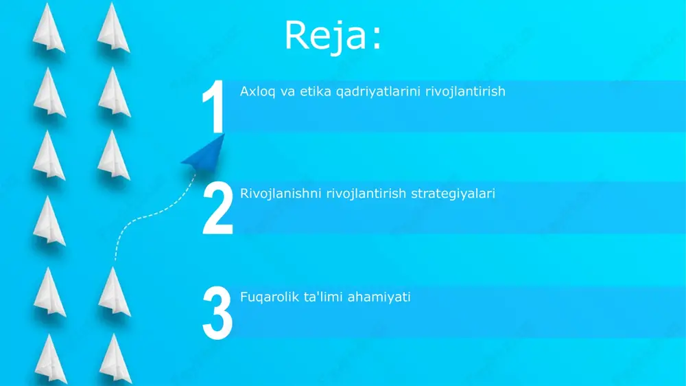 mas'uliyatli xulq-atvorni rag'batlantirish. kuchli axloqiy kompas va fuqarolik burchi hissi rivojlantirish. tanqidiy fikrlash va ijtimoiy mas'uliyatni rivojlantirish start talabalarni faol va mas'uliyatli fuqarolarga aylantirish talabalarda yuqori axloqiy va etik rivojlanishni shakllantirish fuqarolik ta'limi orqali tanqidiy fikrlash va ijtimoiy mas'uliyatni rivojlantirish. hurmat va bag'rikenglikni targ'ib qilish fuqarolik ta'limi: o'quvchilarni faol fuqarolik uchun bilim va ko'nikmalar bilan ta'minlash. hurmat va bag'rikenglikni ilgari surish: inklyuziv va qabul qiluvchi maktab muhiti yaratib berish. yuqori axloqiy va etik rivojlanish: talabalarning qadriyatlarini va mas'uliyatli qaror qabul qilishni rivojlantirish. hamdardlik va tushunishni rivojlantirish axloqiy qaror qabul qilish, tanqidiy fikrlash va ijtimoiy adolatga sodiqlikni rivojlantirish. fuqarolik mas'uliyatini va demokratik jarayonlarda faol ishtirok etishni rag'batlantirish. turli nuqtai nazarlar va haqiqiy dunyo bilan aloqa orqali empatiya va tushunishni rivojlantirish. xarakter va halollikni shakillantirish ijtimoiy adolat tuyg'usini va bir-birimizga hurmatni targ'ib qilish. kuchli axloqiy tamoyillar va halollikni rivojlantirish. axloqiy qaror qabul qilish va mas'uliyatli fuqarolikni rivojlantirish. axloq va etika rivojlanishining ahamiyati …