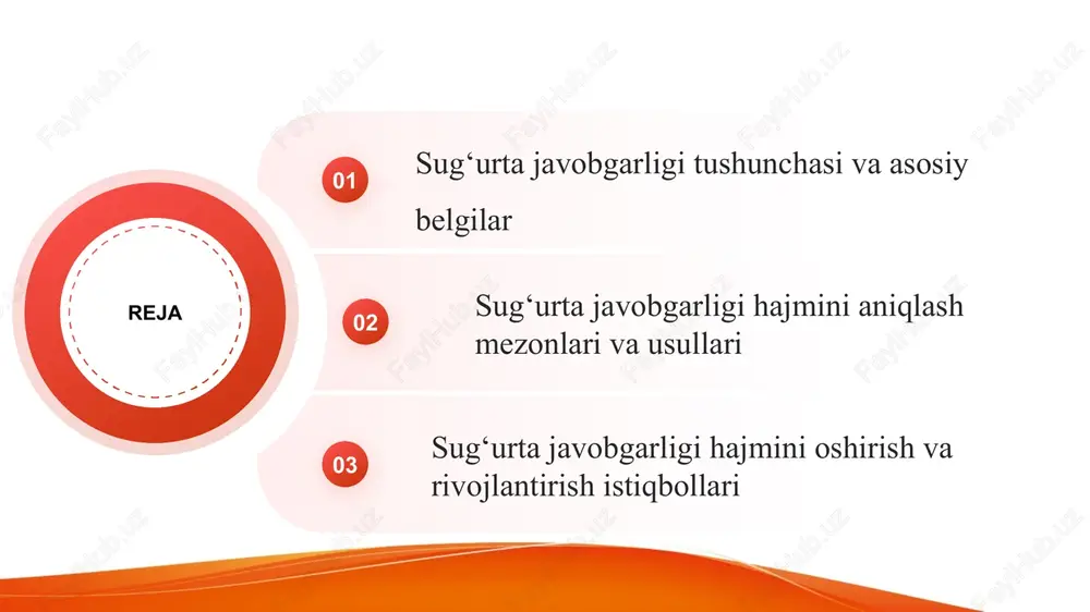 ni mustahkamlaydi. bu bo‘lim javobgarlik tushunchasi va uning asosiy belgilarini amaliy tahlil qiladi. 1 sug‘urta javobgarligi hajmini aniqlashda birinchi mezon – bu sug‘urta polislari doirasidagi moliyaviy majburiyatlar. ikkinchi mezon – xavflarning tabiati va ehtimolligi, ya’ni risklarni to‘g‘ri baholash. shuningdek, kompaniyaning moliyaviy barqarorligi va likvidlik ko‘rsatkichlari hisobga olinadi. 2 javobgarlik hajmini belgilashda tarixiy ma’lumotlar va statistika muhim rol o‘ynaydi. amaliy usullardan biri – kutilayotgan zararlarni hisoblash va prognoz qilish. moliyaviy model va tarif stavkalari asosida javobgarlik hajmi aniqlanadi. shu bilan birga, hududiy va sektor xususiyatlari hisobga olinadi. 3 amaliy misollar orqali kompaniya qoplamalarini optimal belgilash mumkin. bu jarayon sug‘urta kompaniyalarining risklarni boshqarish tizimini mustahkamlaydi. shu sababli, javobgarlik hajmini aniqlash mezonlari va usullari sug‘urta tizimining samaradorligini ta’minlaydi. sug‘urta javobgarligi hajmini oshirish kompaniyalar uchun moliyaviy barqarorlikni kuchaytiradi. buning uchun tarif va qoplamalarni optimallashtirish zarur. kompaniyalar hududiy va moliyaviy xususiyatlarni hisobga olib, polislarda javobgarlik hajmini aniq belgilashlari lozim. raqamli texnologiyalar va statistika tahlili orqali …