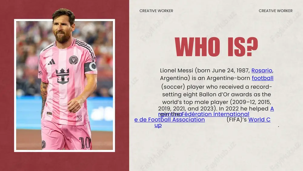 pite his dual citizenship and professional success in spain, messi’s ties with his homeland remained strong, and he was a key member of various argentine national teams from 2005. he played on argentina’s victorious 2005 fifa world youth championship squad, represented the country in the 2006 world cup, and scored two goals in five matches as argentina swept to the gold medal at the beijing 2008 olympic games. messi helped argentina reach the 2010 world cup quarterfinals, where the team was eliminated by germany for the second consecutive time in world cup play. at the 2014 world cup, messi put on a dazzling display, scoring four goals and almost single-handedly propelling an offense-deficient argentina team through the group stage and into the knockout rounds, where argentina then advanced to the world cup final for the first time in 24 years. argentina lost that contest 1–0 to germany, but messi nevertheless …